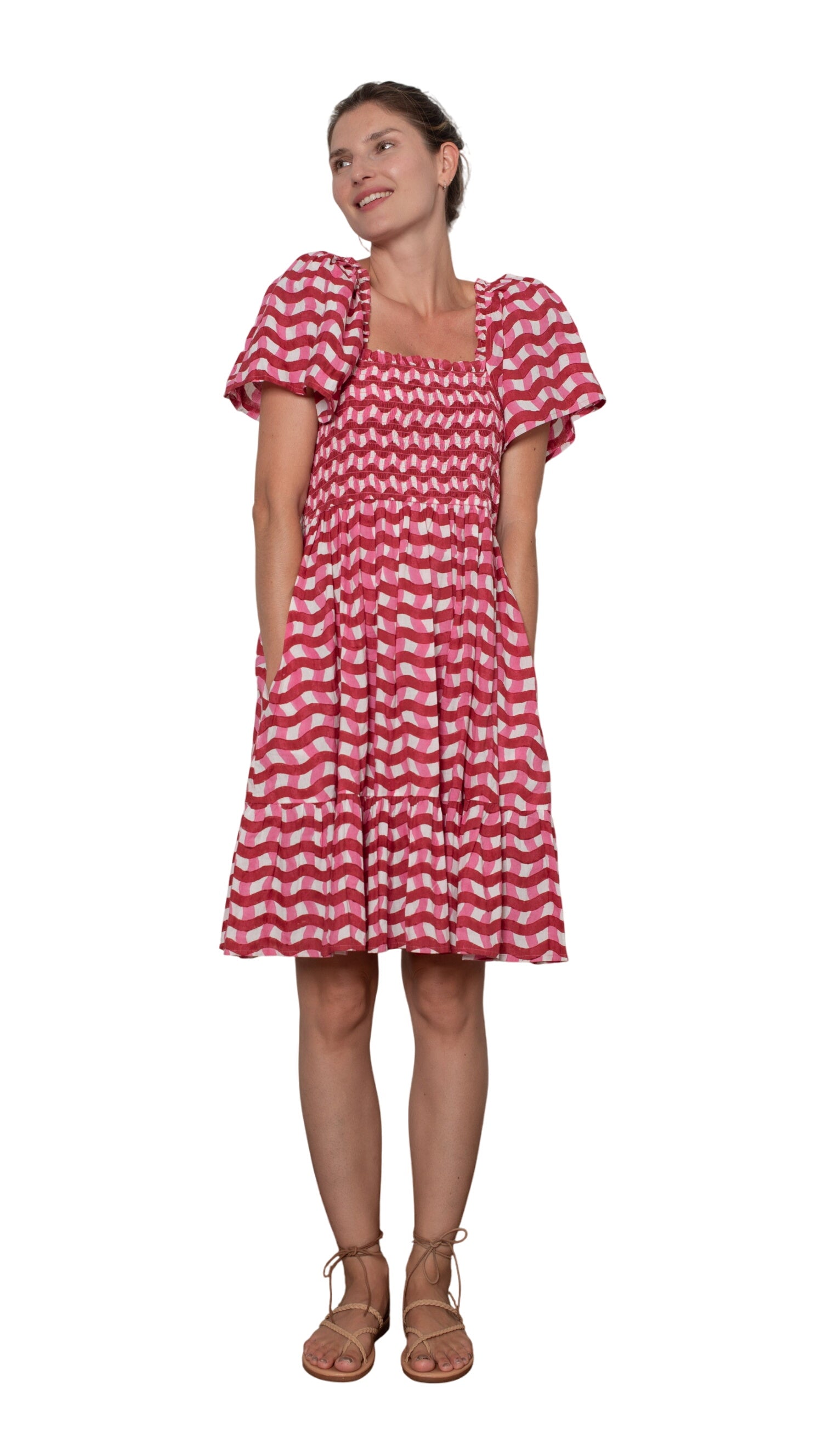 Delilah Dress Red And Pink Zigzag Stripe