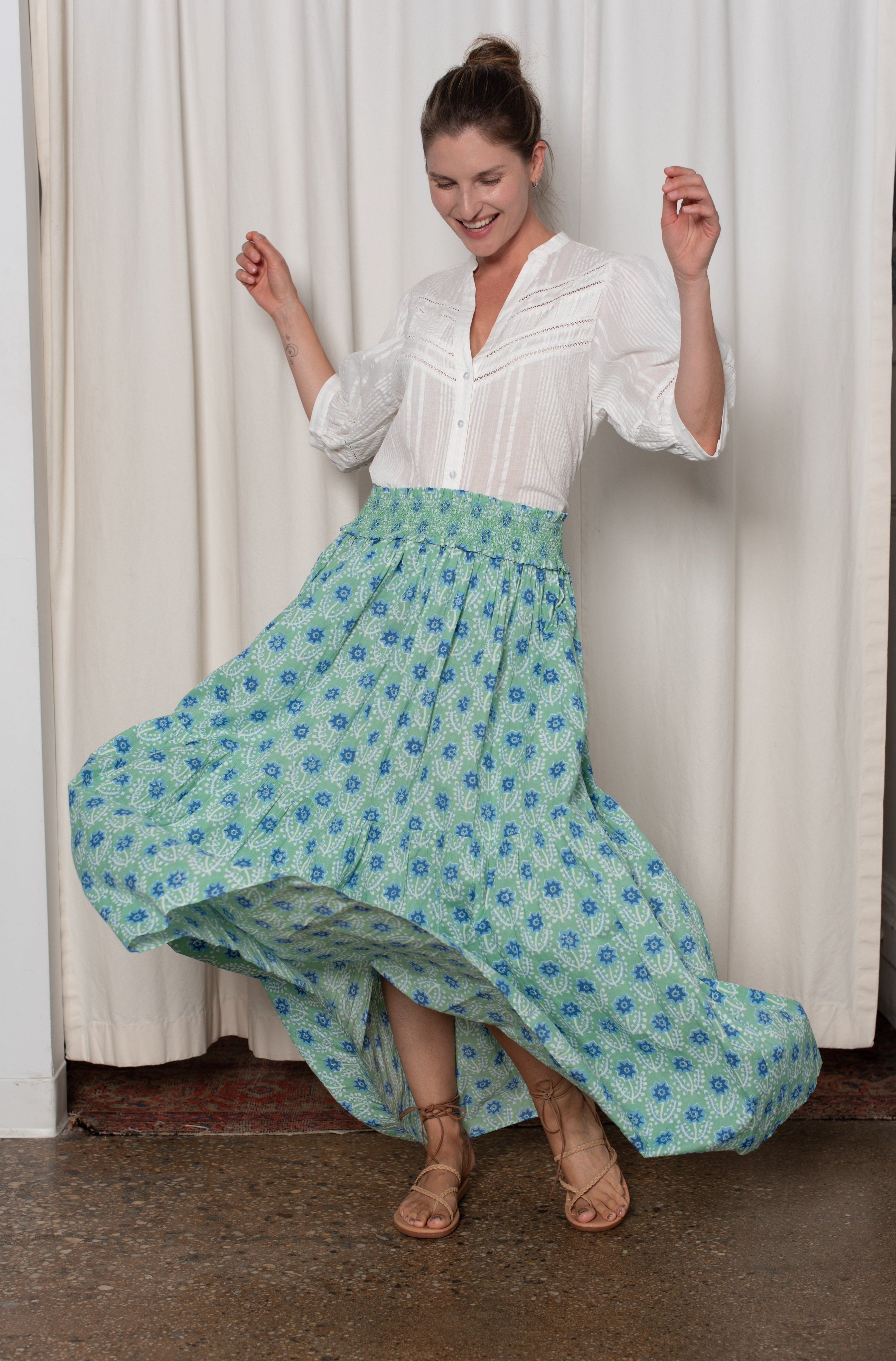 Sylvie Skirt Green And Blue Azalea