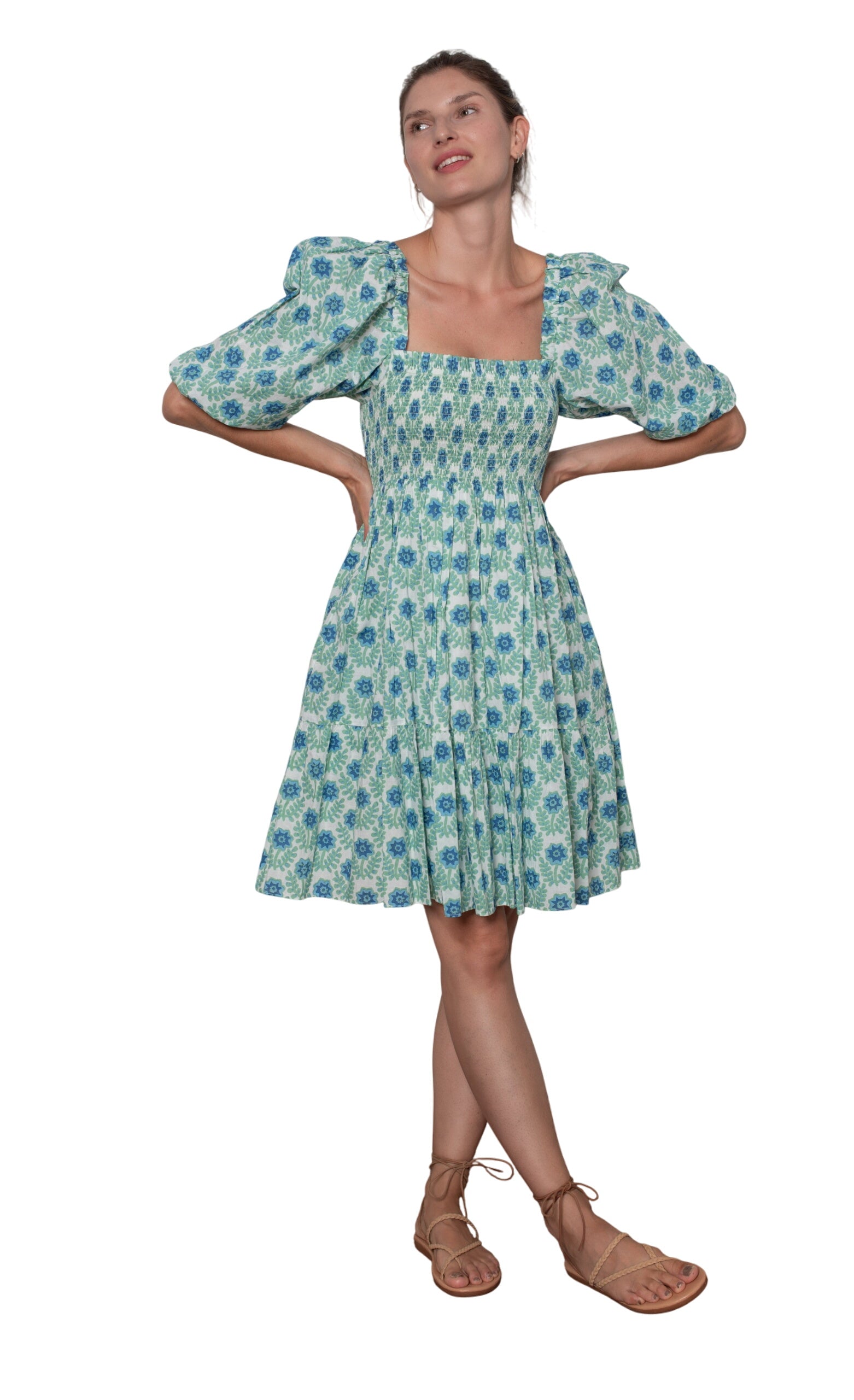 Talia Dress White And Green Azalea