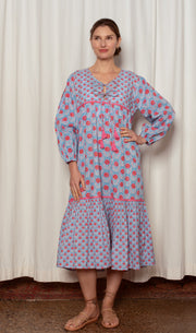 Evie Dress Blue And Red Azalea