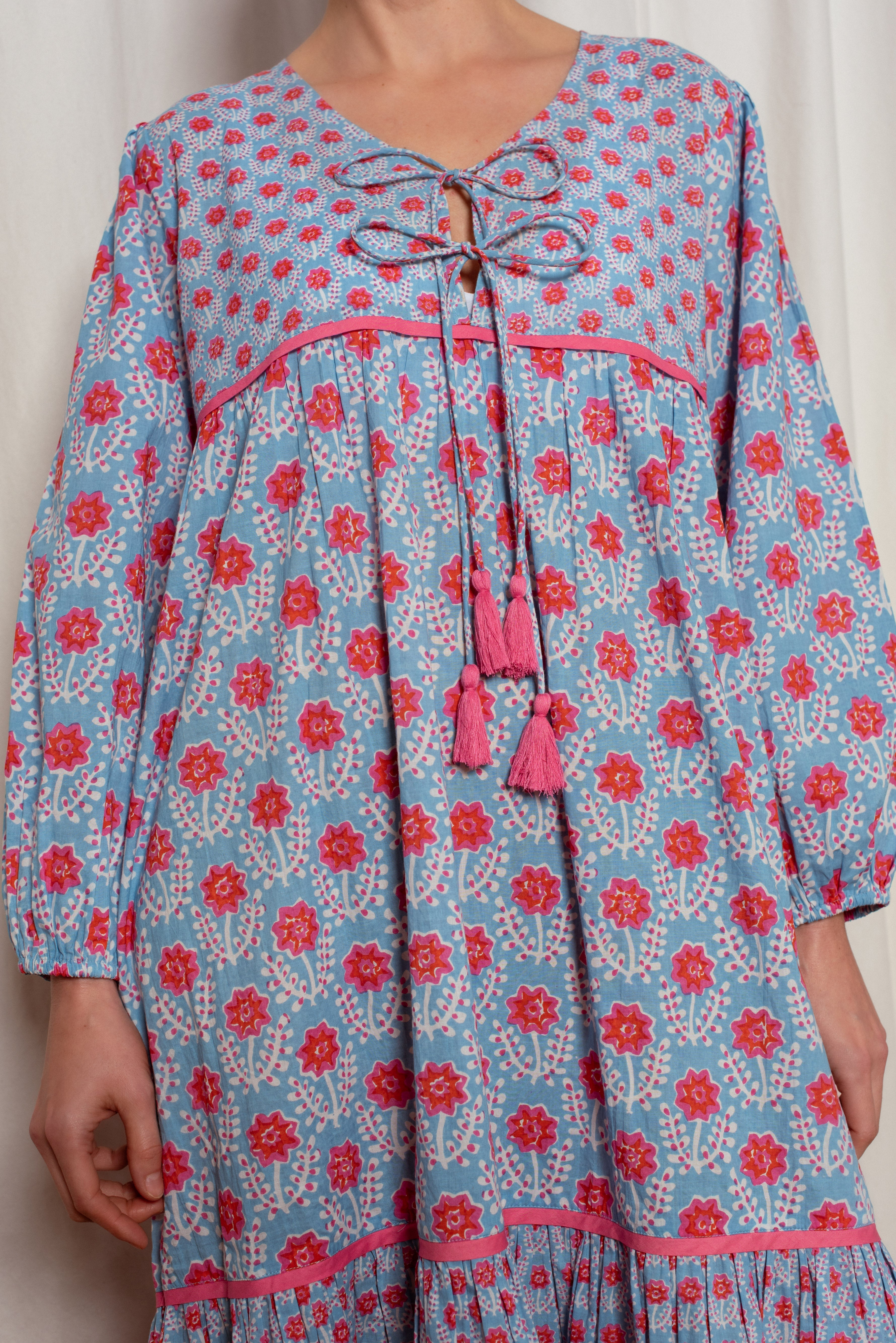 Evie Dress Blue And Red Azalea