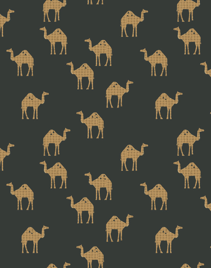 'oasis Camels' Wallpaper By Tea Collection - Charcoal