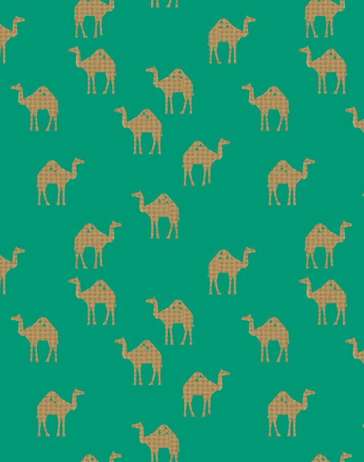 'oasis Camels' Wallpaper By Tea Collection - Emerald