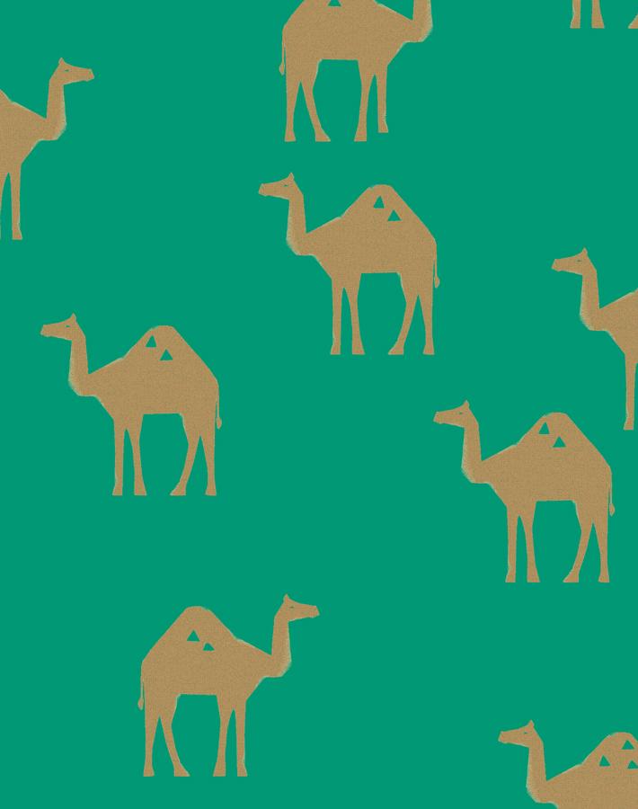 'oasis Camels' Wallpaper By Tea Collection - Emerald