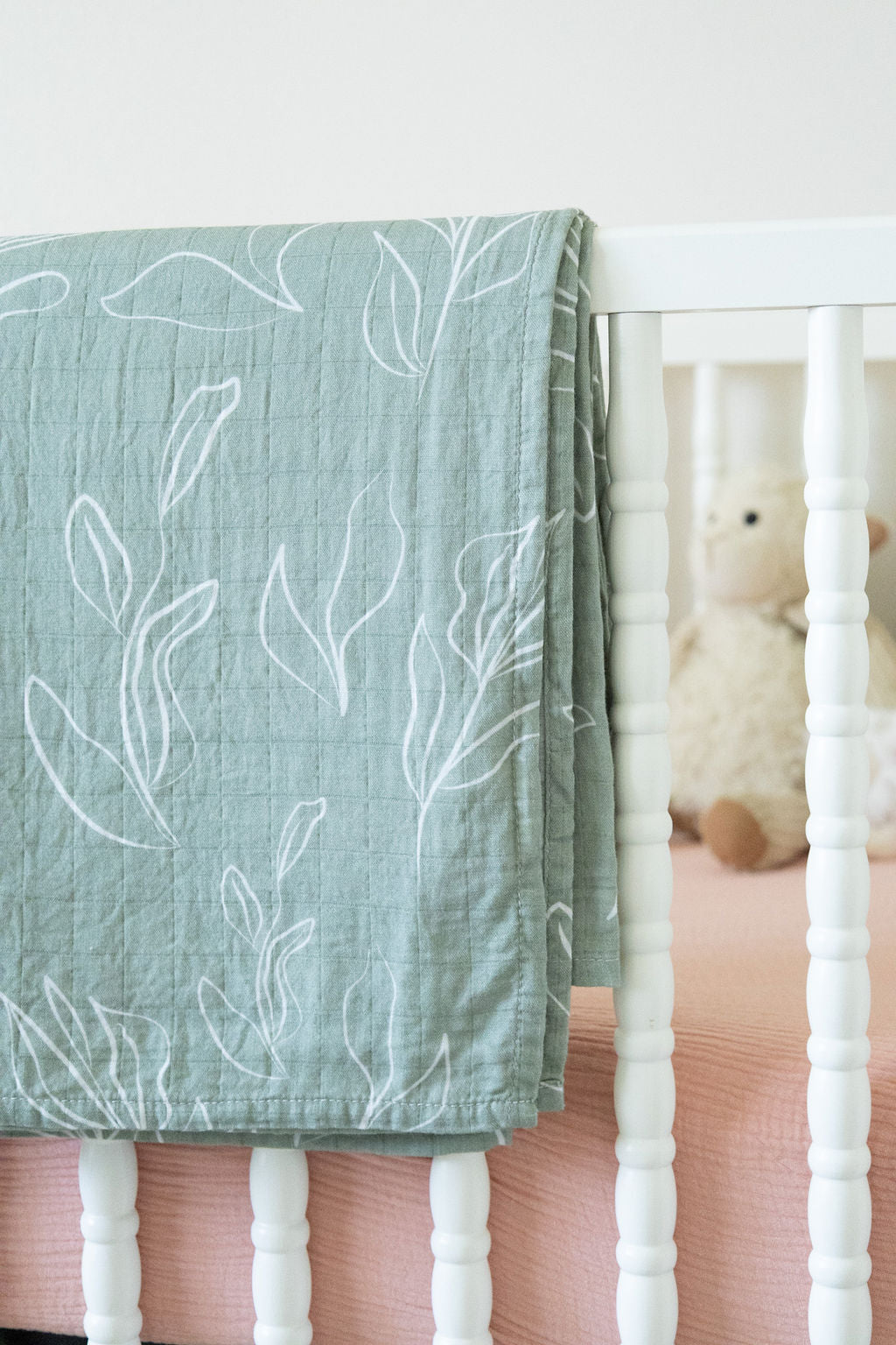 Organic Bamboo Cotton Muslin Swaddle Blanket In Natural Oasis Willow