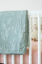 Organic Bamboo Cotton Muslin Swaddle Blanket In Natural Oasis Willow