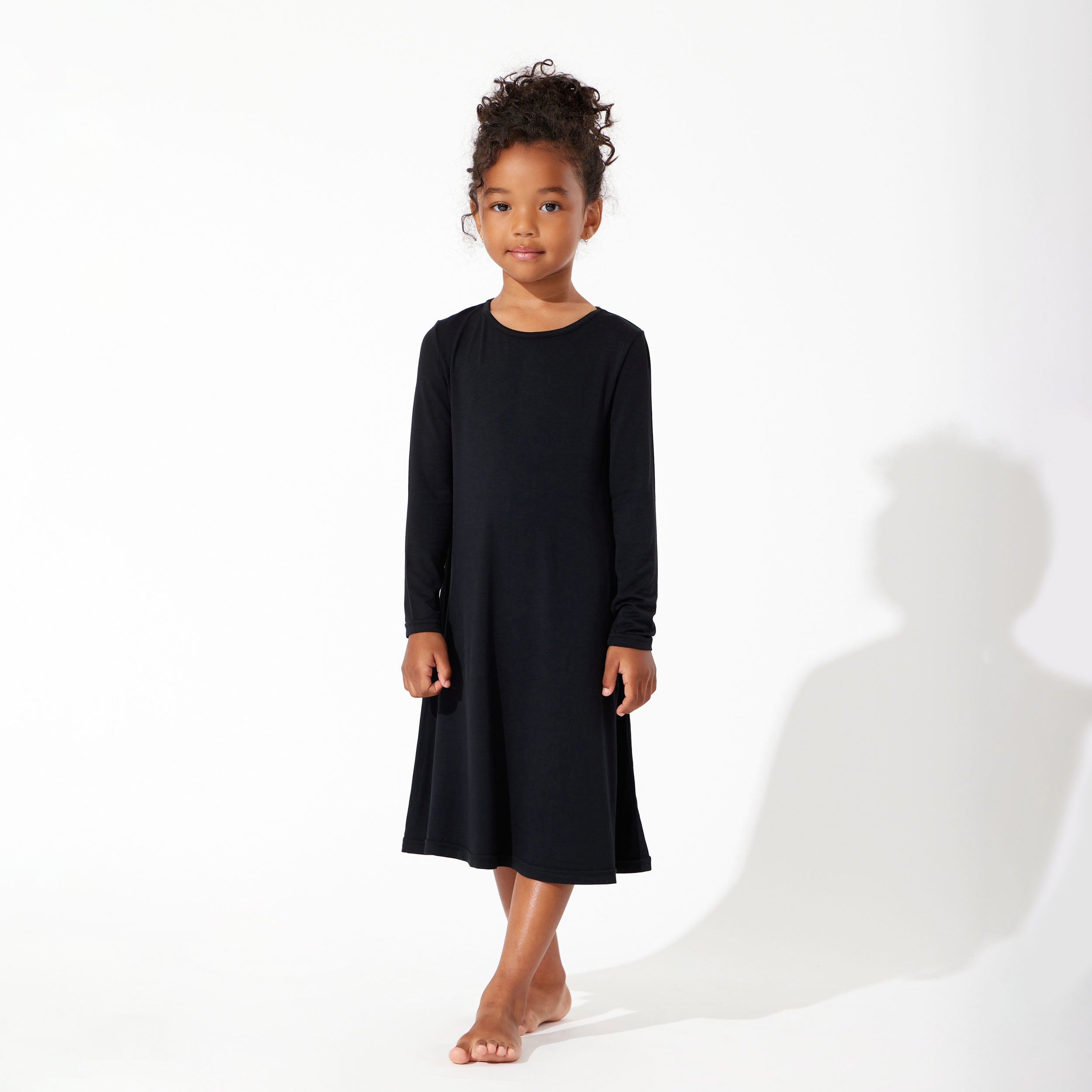 Obsidian Black Bamboo Girls' Long Sleeve Dress