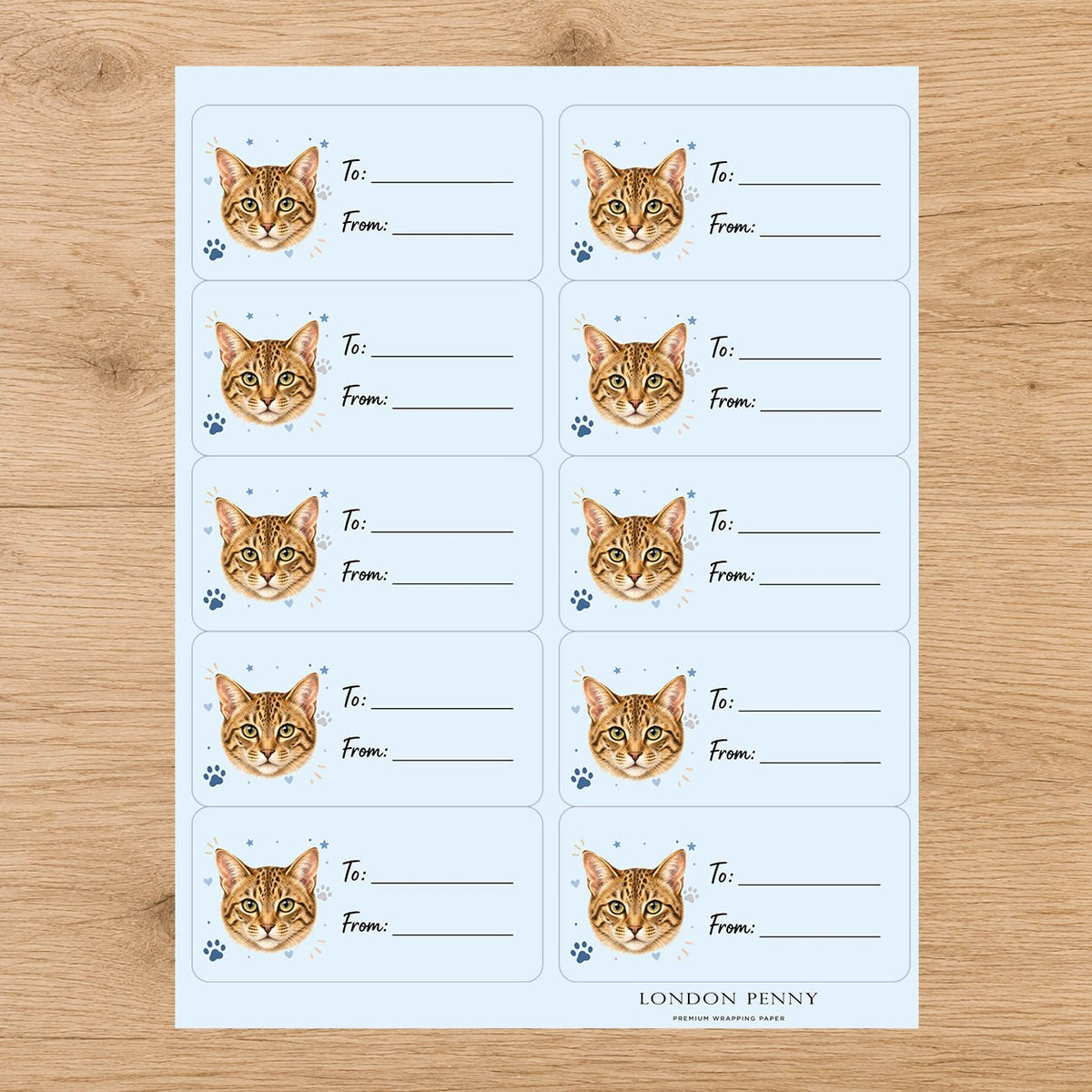Ocicat Pawprint Wishes Gift Tag Sticker Sheet