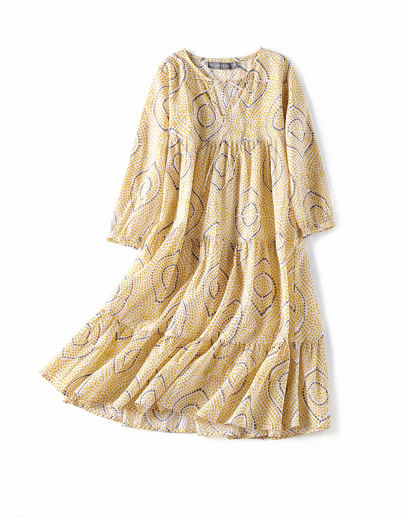 Block Printed Girl's Kaftan Dress - Oia