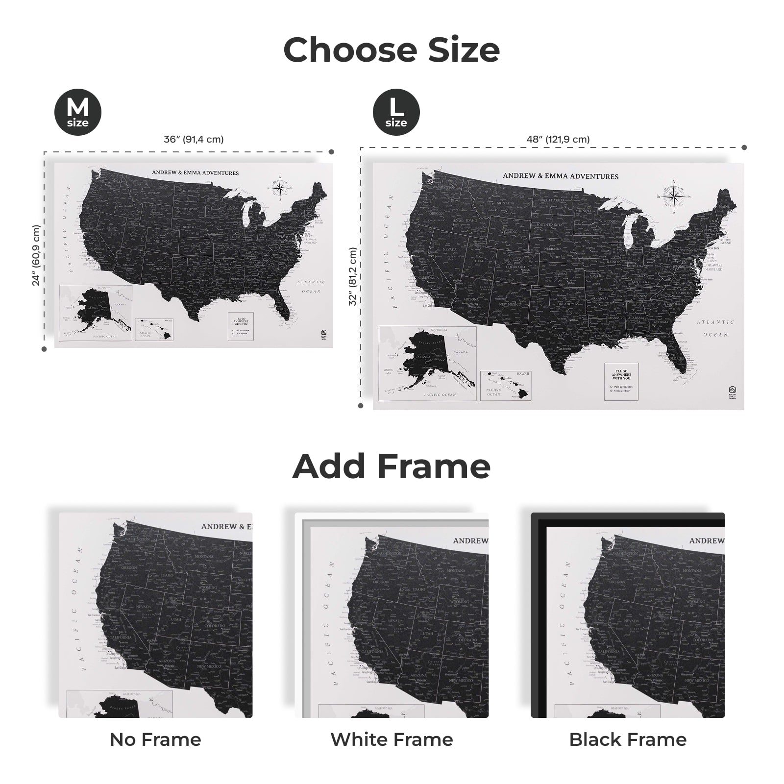 Wooden Canvas Usa Map - Onyx