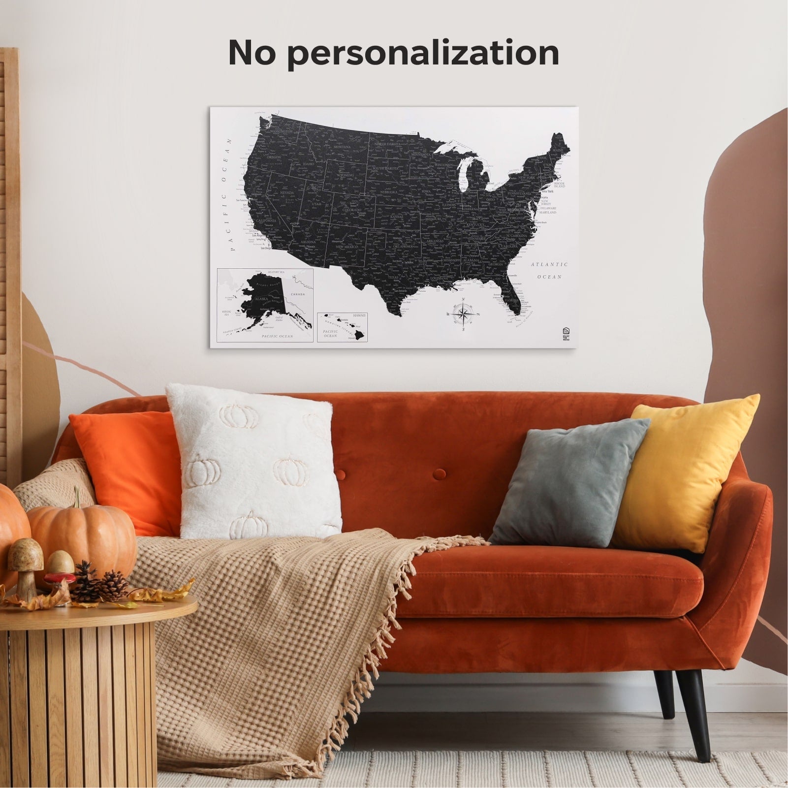 Wooden Canvas Usa Map - Onyx
