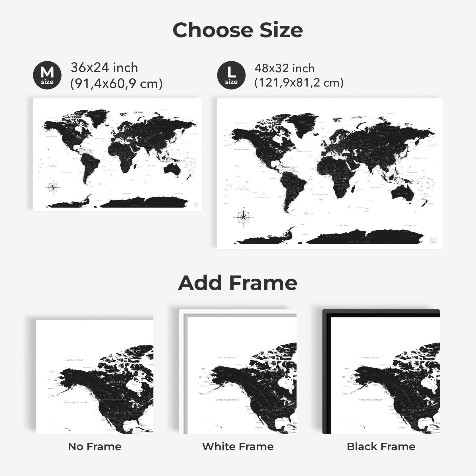 World Map On Canvas - Onyx