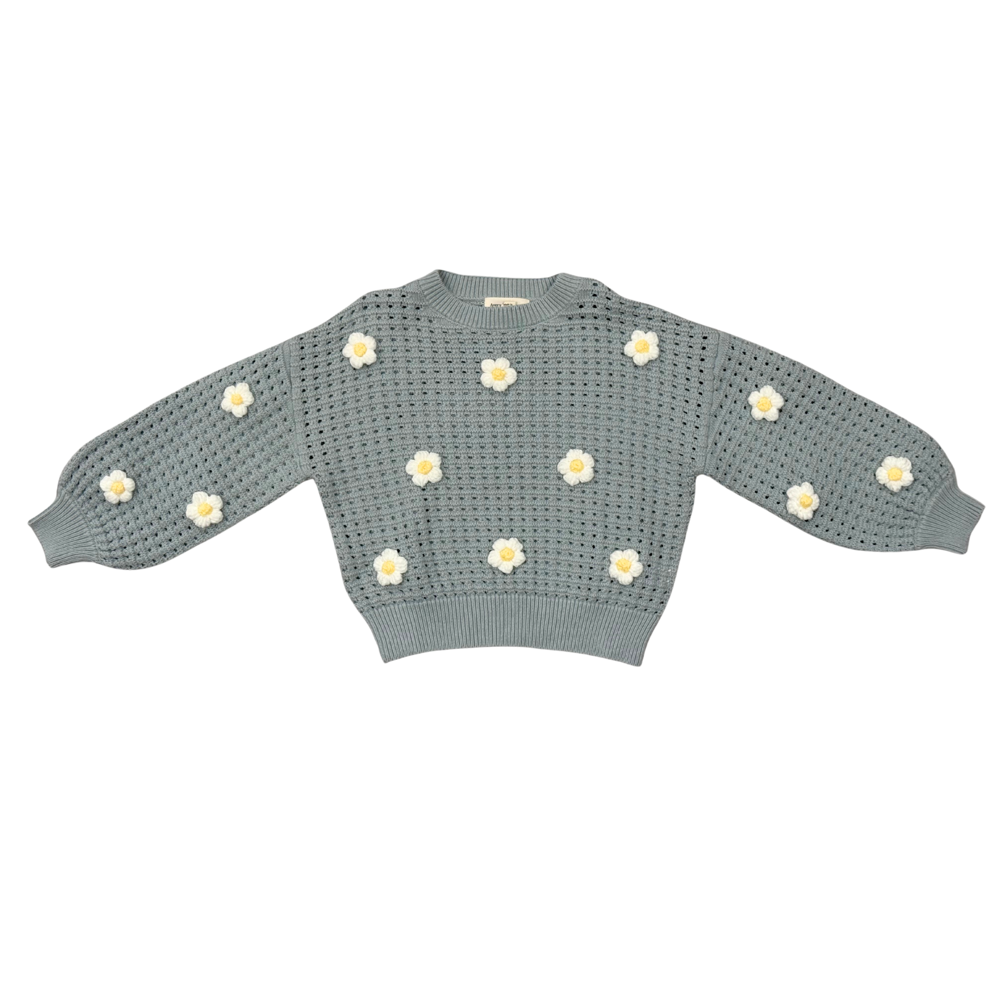 Girls Open Weave Long Sleeve Sweater In Soft Juniper