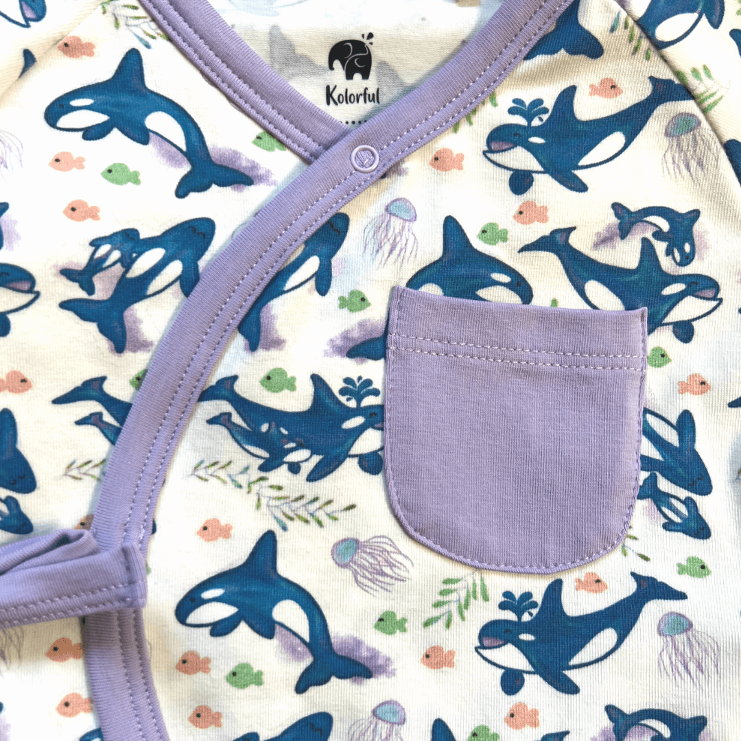 Orca Kimono Long Sleeve Romper | Organic Pima Cotton