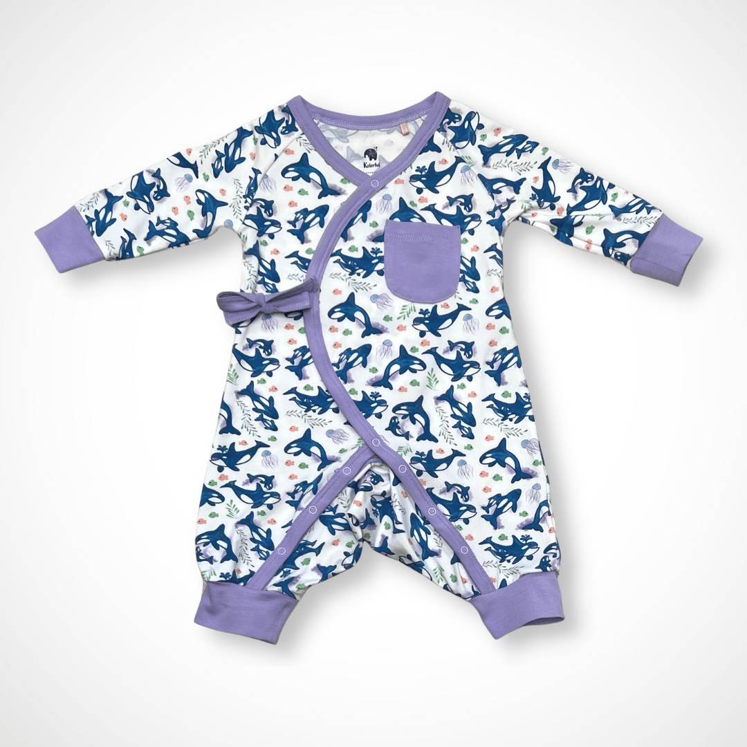 Orca Kimono Long Sleeve Romper | Organic Pima Cotton