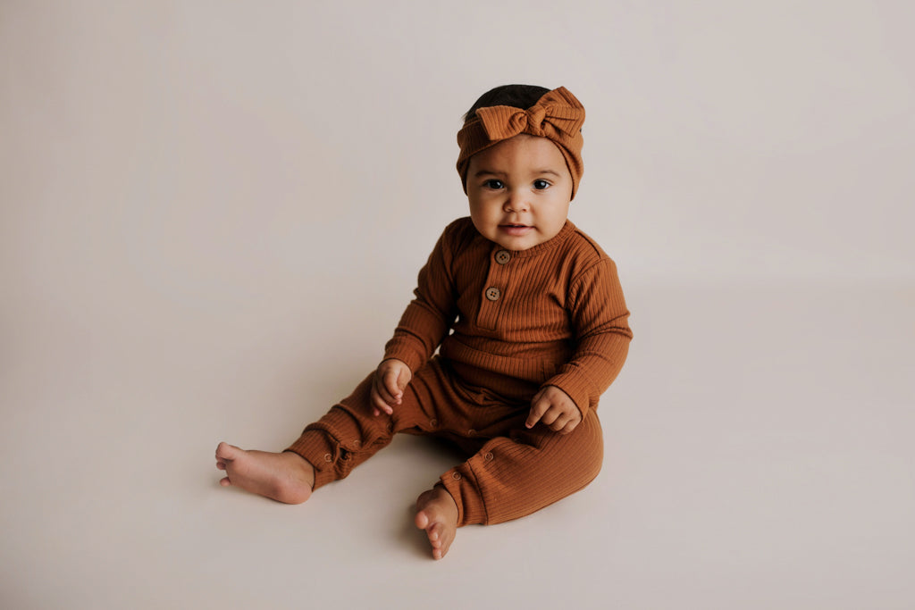 Clay Baby Ribbed Playsuit With Pockets