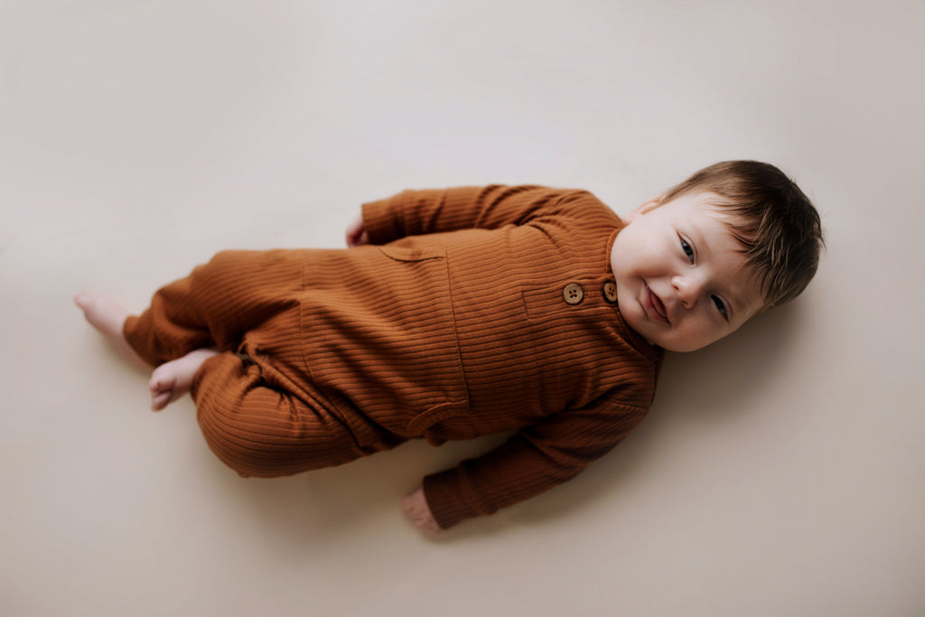 Clay Baby Ribbed Playsuit With Pockets