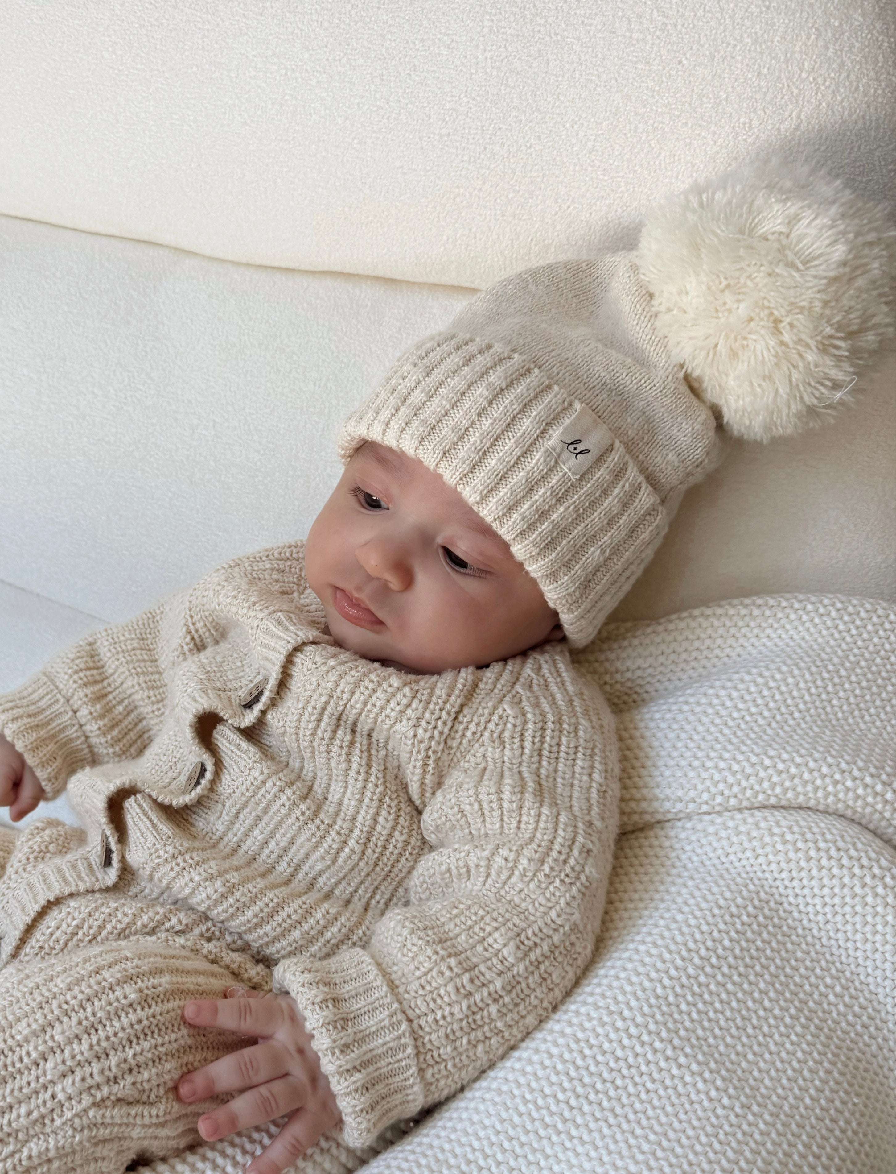 Luna + Luca Pom Beanie - French Cream