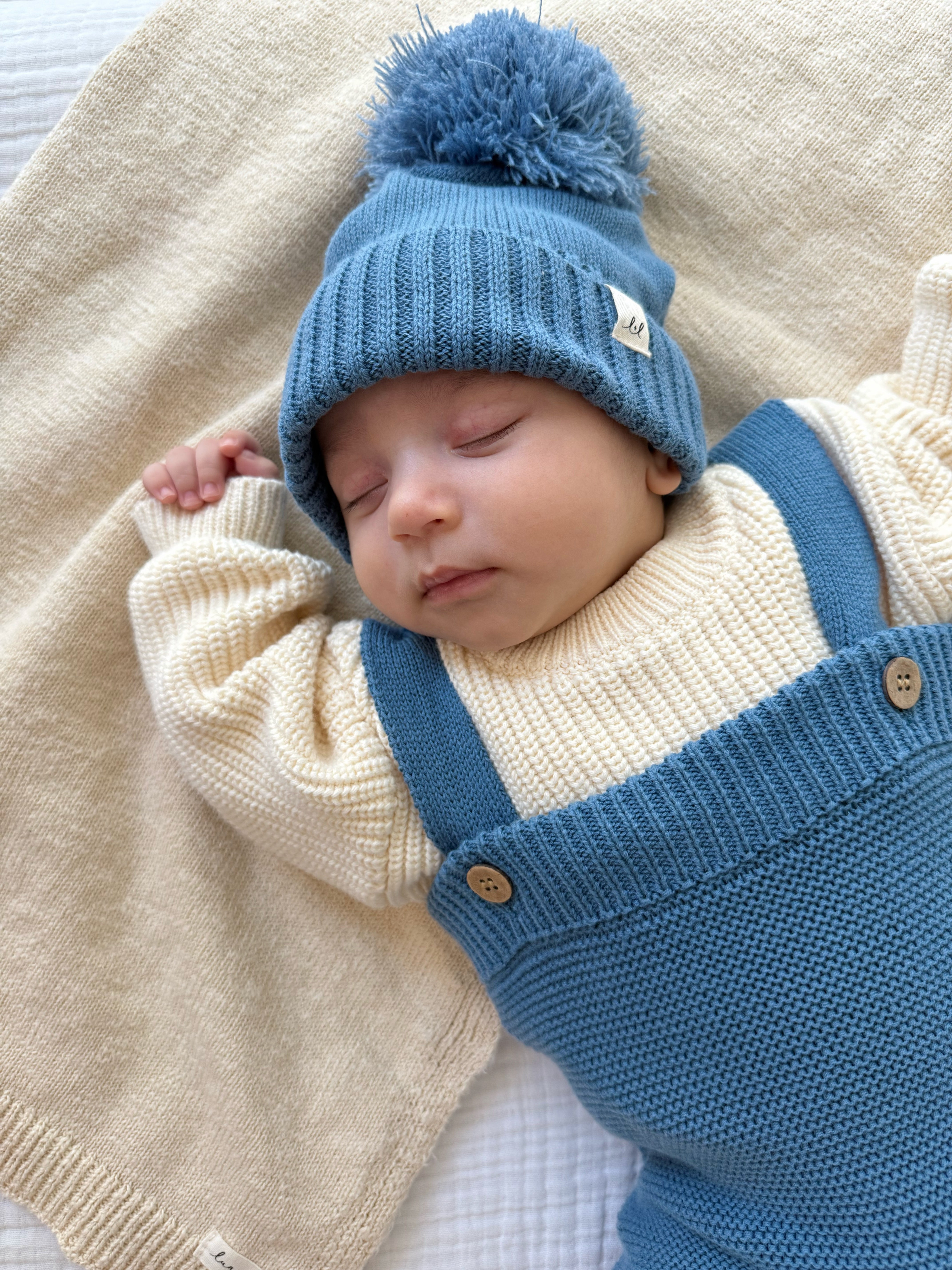 High-waisted Knit Suspenders - Denim Blue