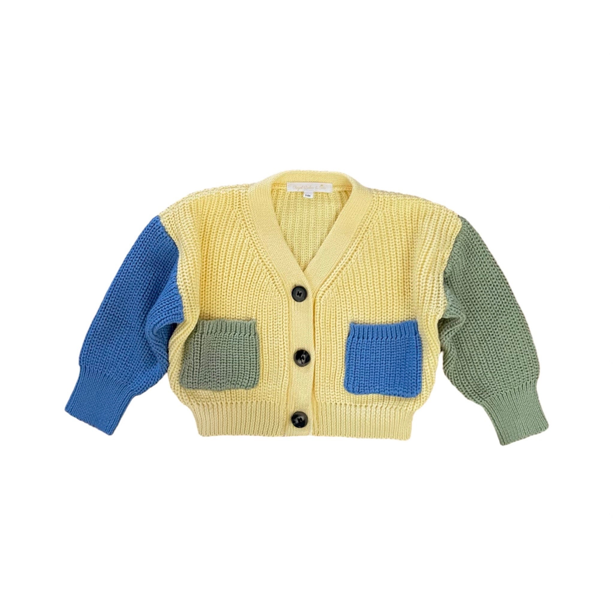 Oversized Colorblock Knit Pocket Cardigan