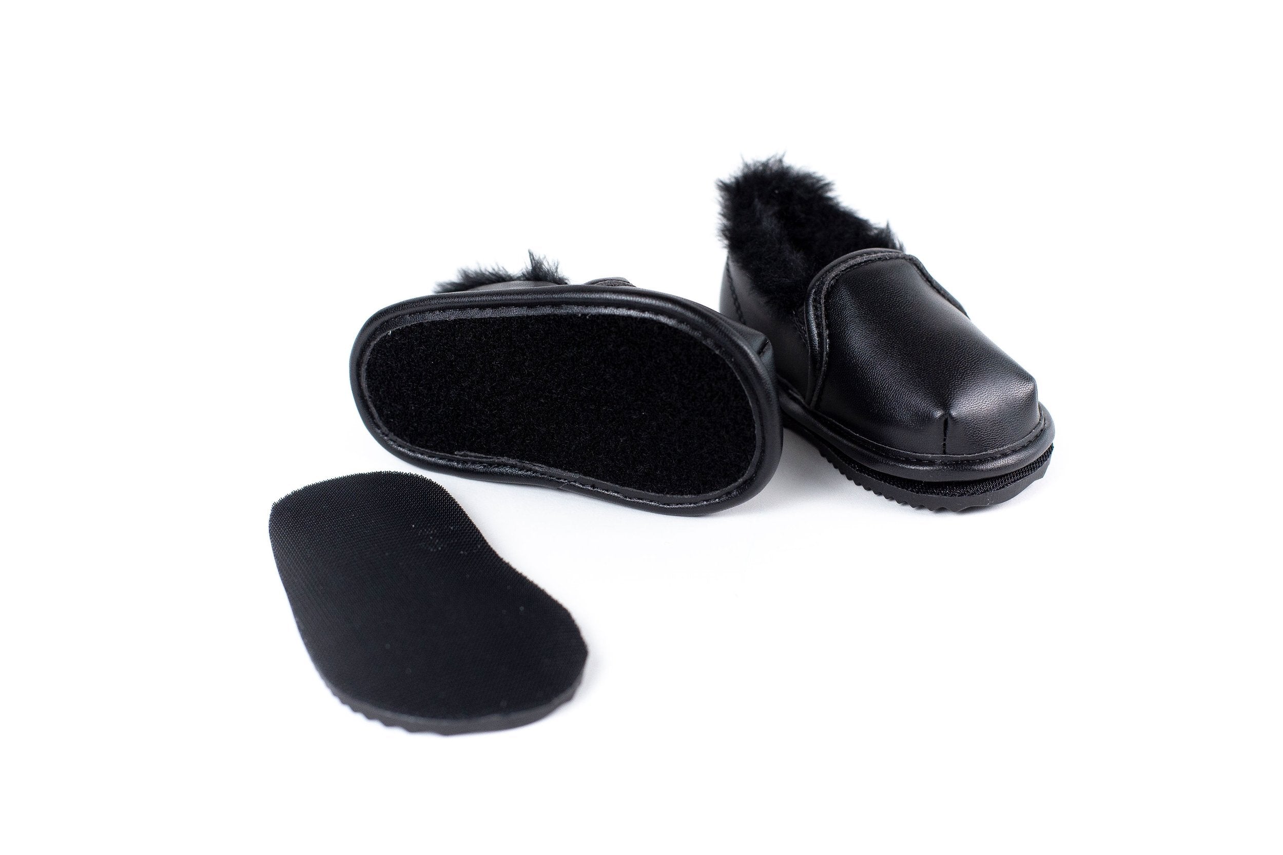 Black Faux-fur Barefoot Shoe Topper | Ozznek Removable Sole Shoes