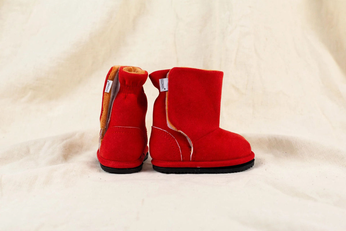 Red Ankle Boot Topper | Ozznek Removable Sole Shoes | Barefoot Kids Boot