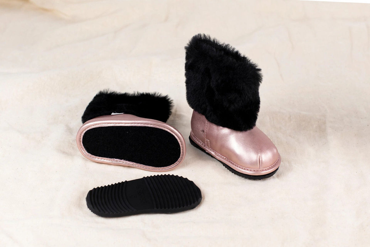 Rose Gold Faux-fur Barefoot Boot Topper | Ozznek Removable Sole Shoes
