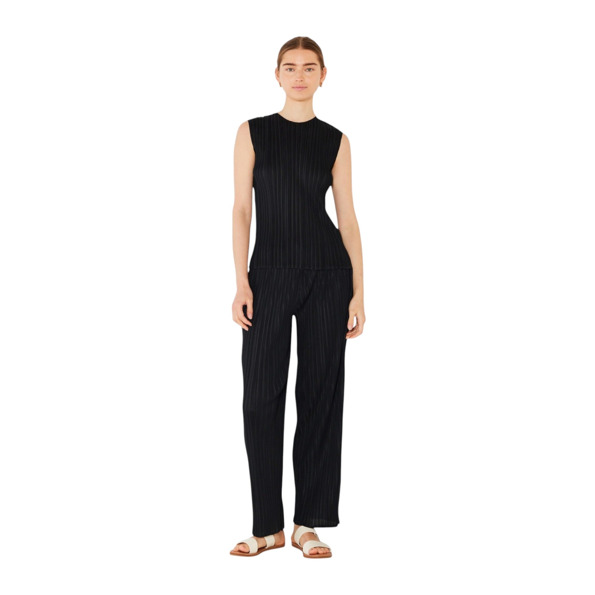 Pleated Classic Straight Long Pants - P01bs_black