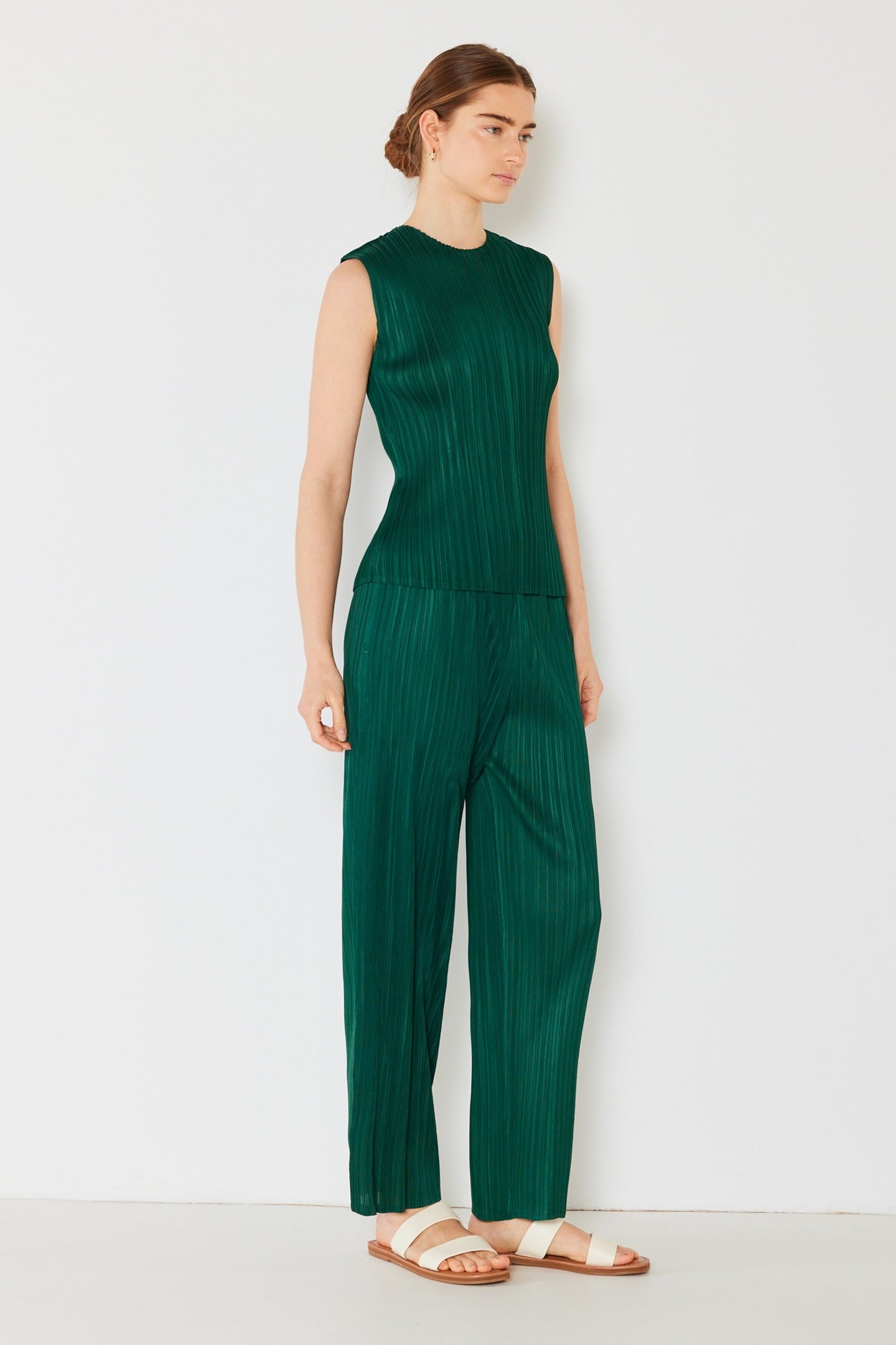 Pleated Classic Straight Long Pants - P01bs_hunter Green