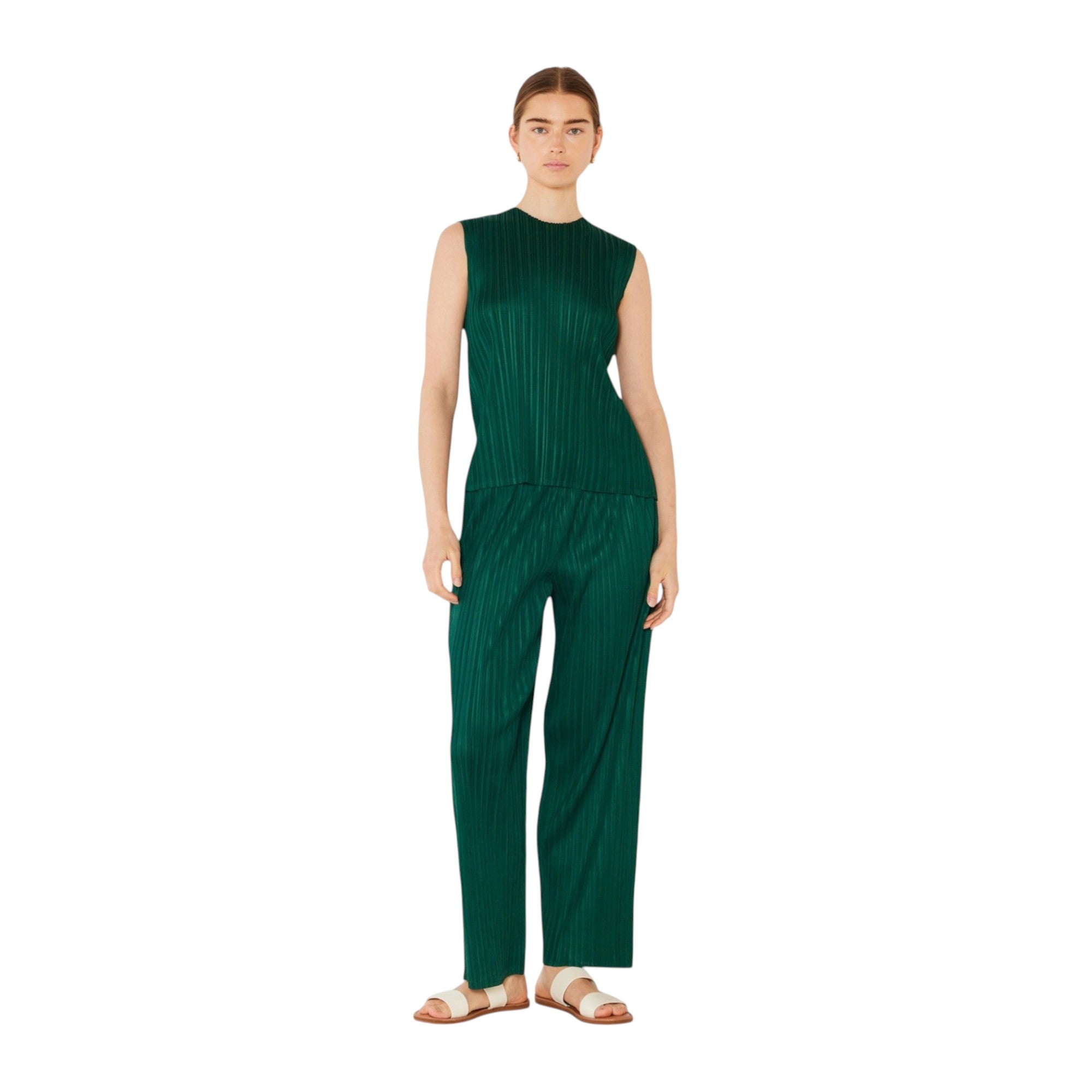 Pleated Classic Straight Long Pants - P01bs_hunter Green