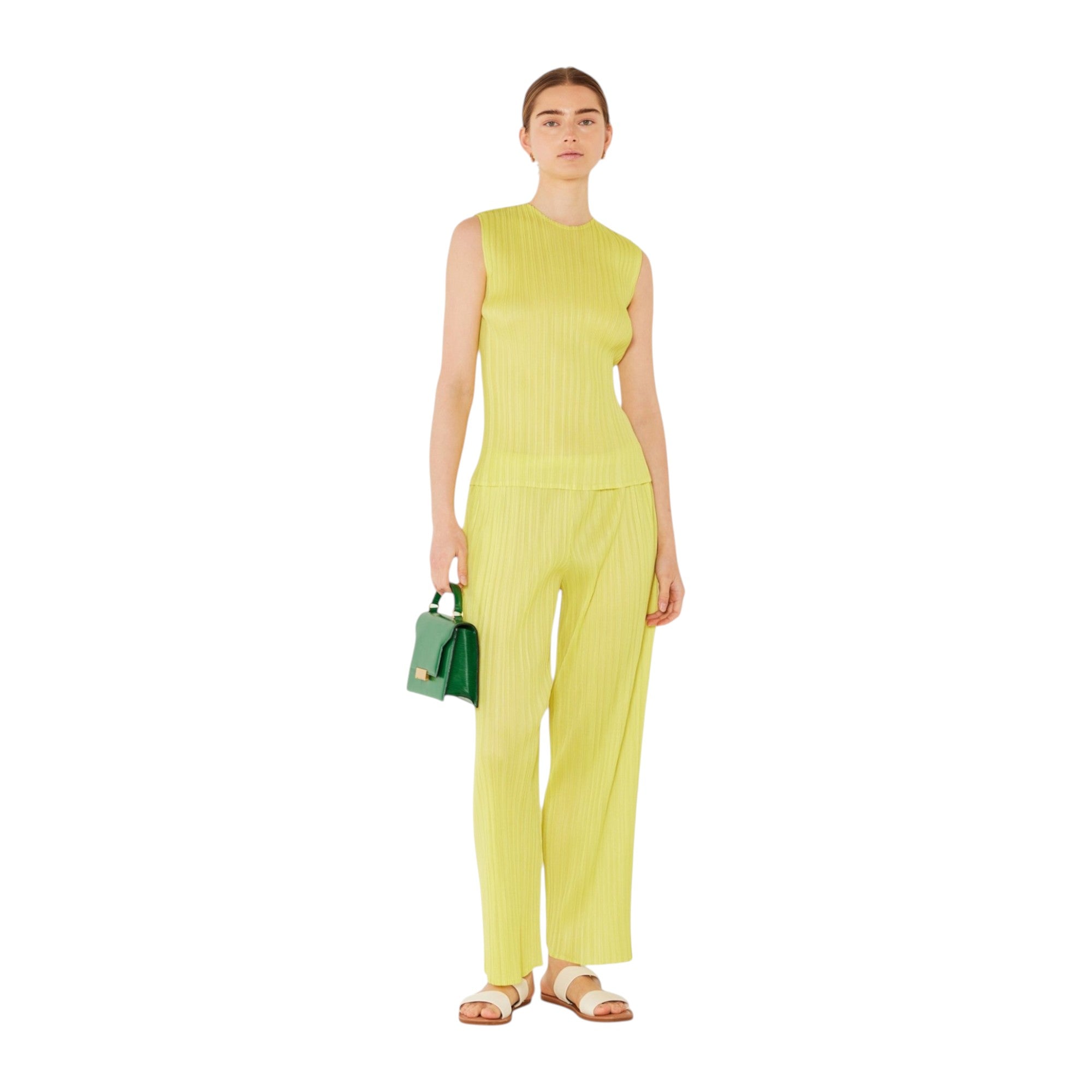 Pleated Classic Straight Long Pants - P01bs_lime
