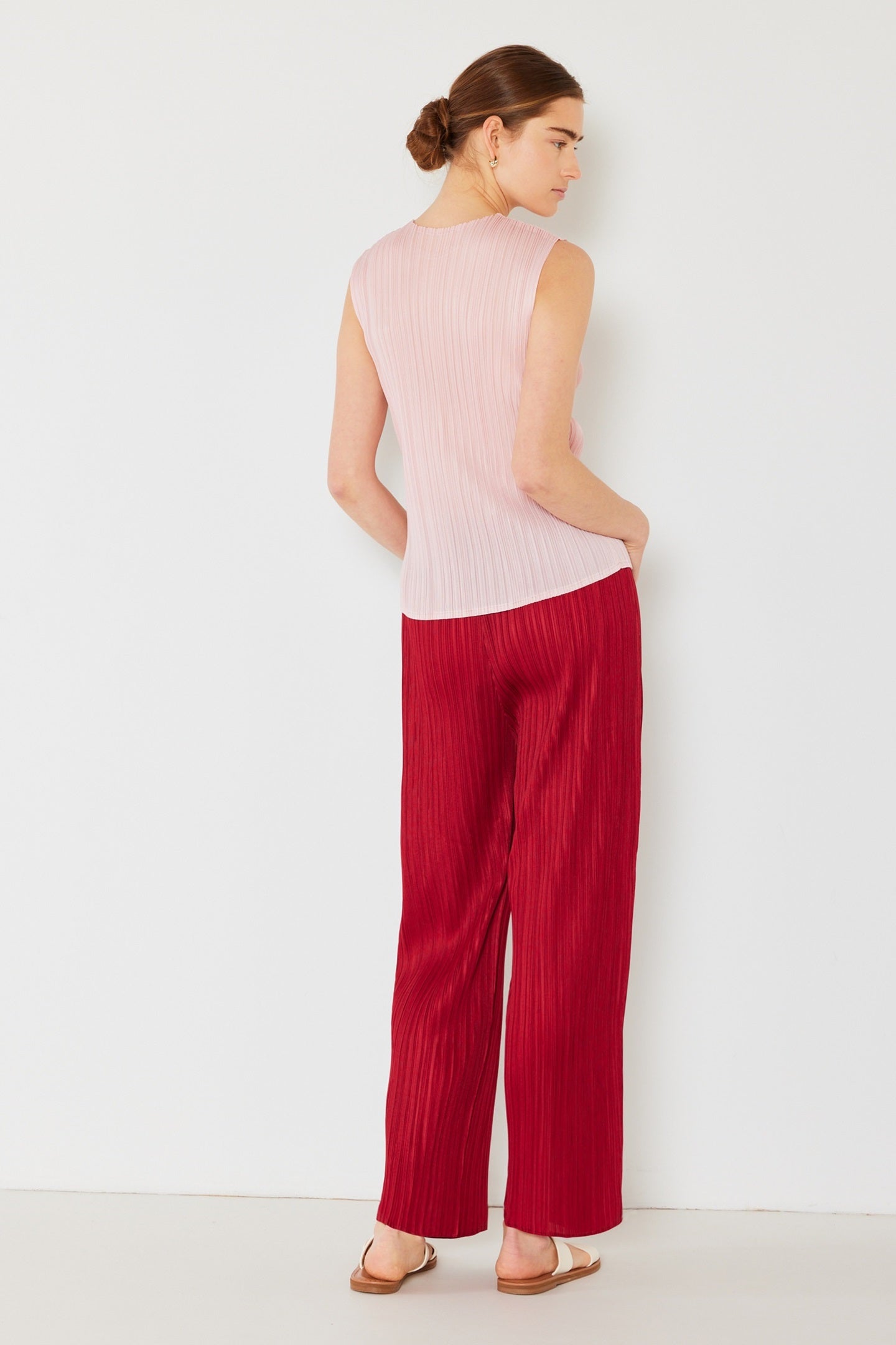 Pleated Classic Straight Long Pants - P01bs_maroon Red