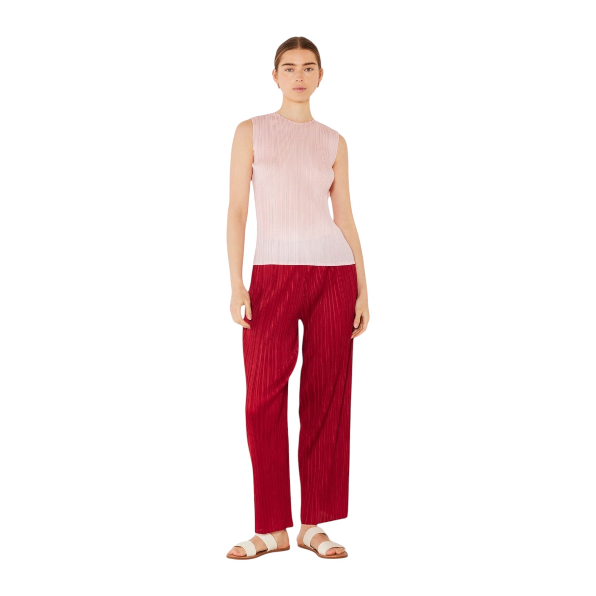 Pleated Classic Straight Long Pants - P01bs_maroon Red