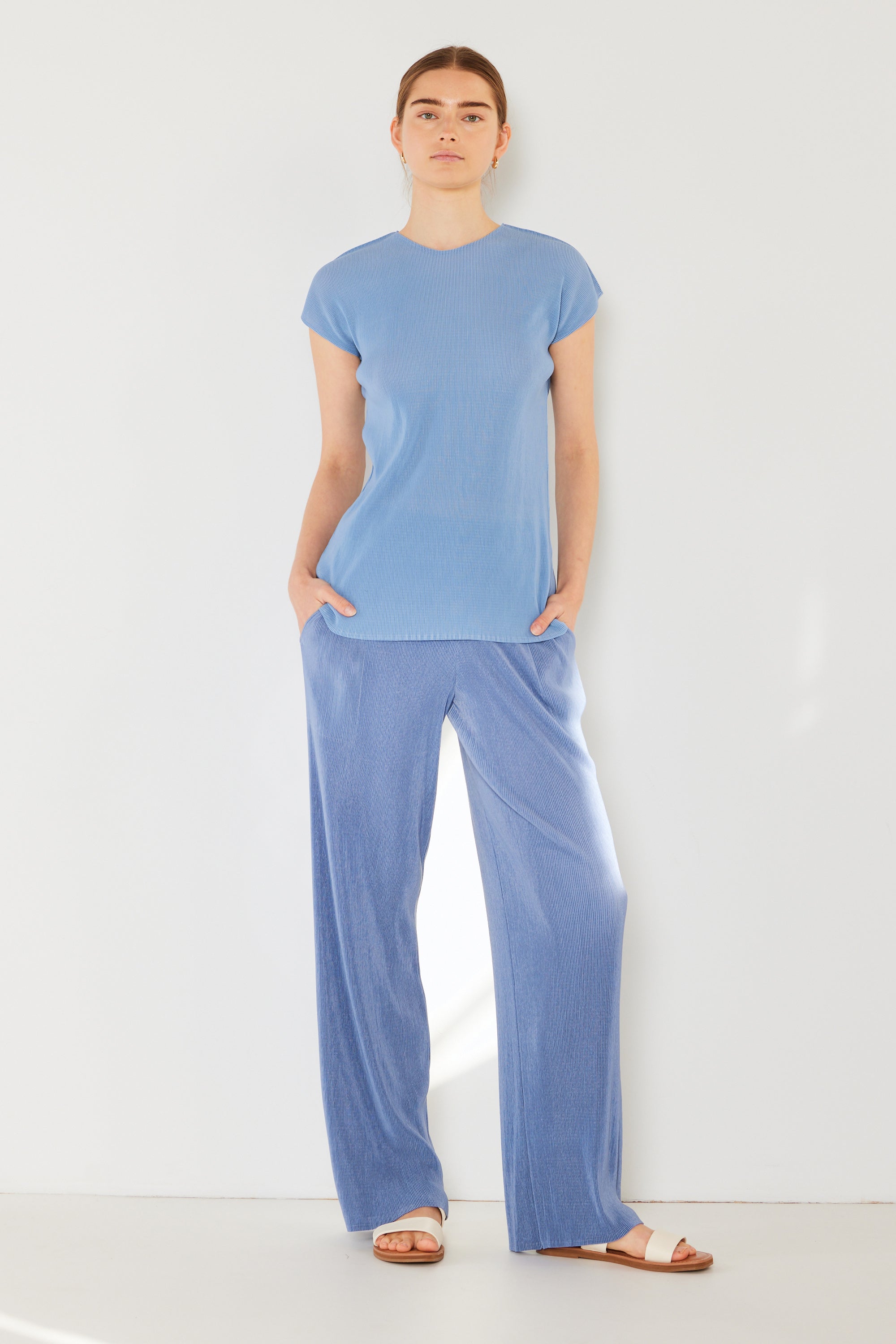 Pleated Long Pants W/ Slight Flare - P02bl_periwinkle