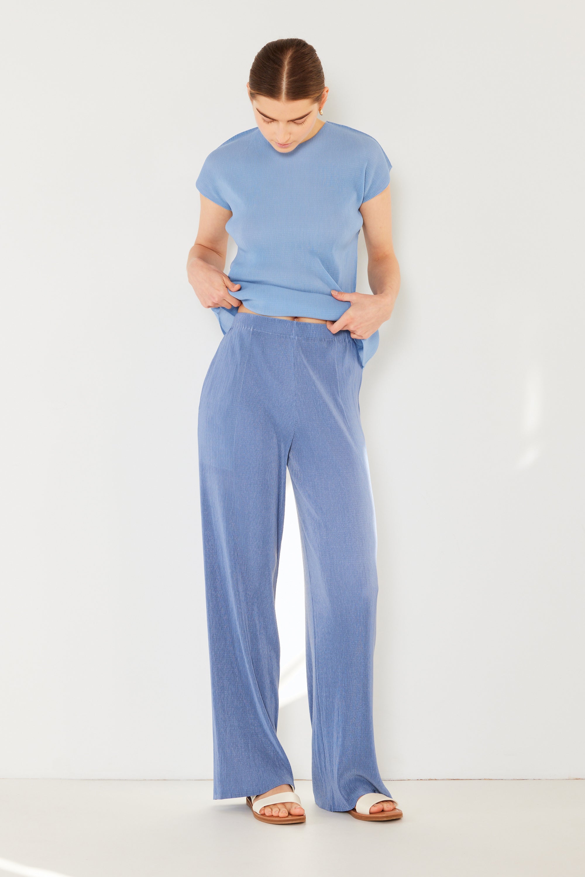 Pleated Long Pants W/ Slight Flare - P02bl_periwinkle