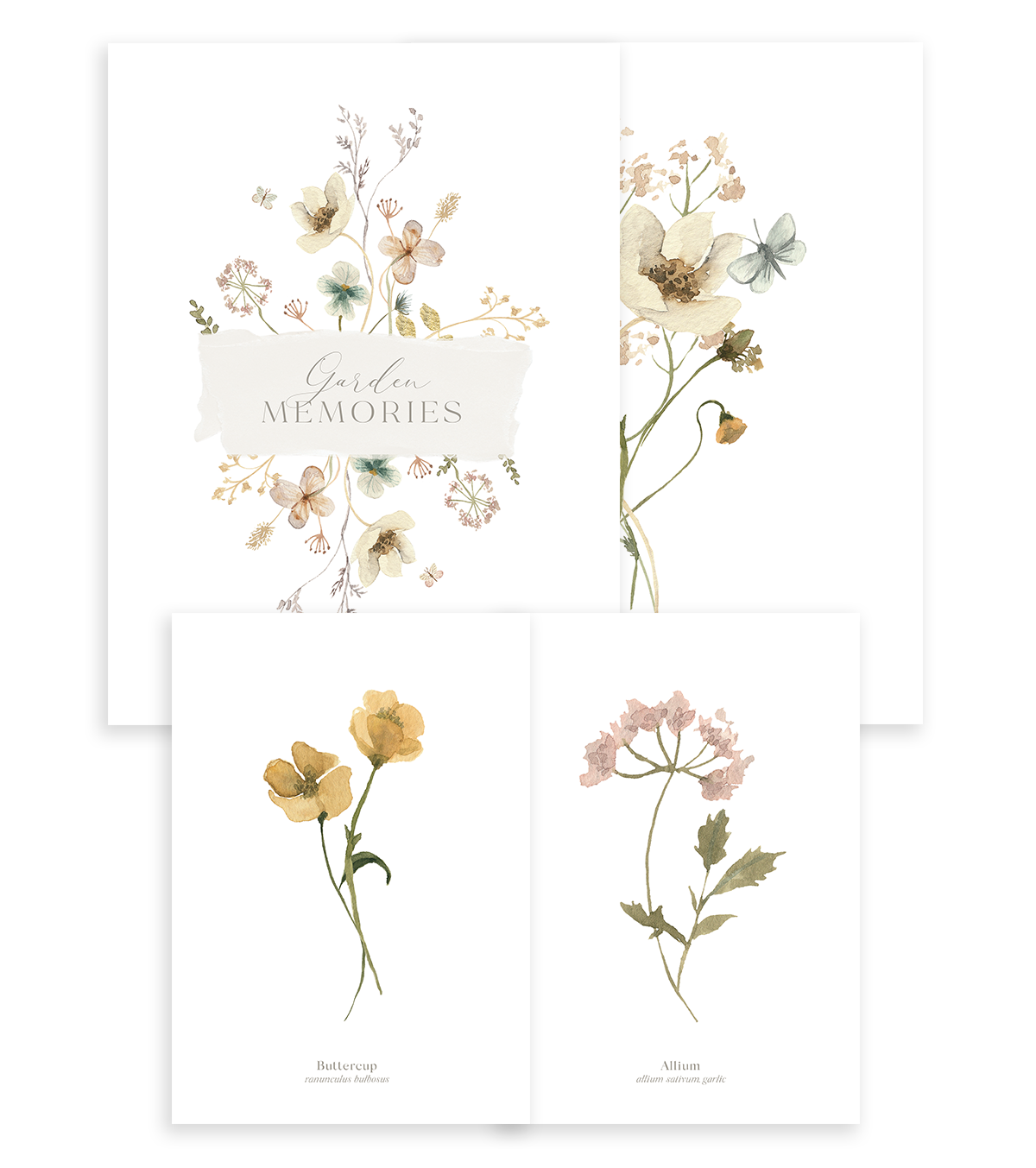 Mademoiselle - Set Of 4 Art Prints - Botanical Flowers