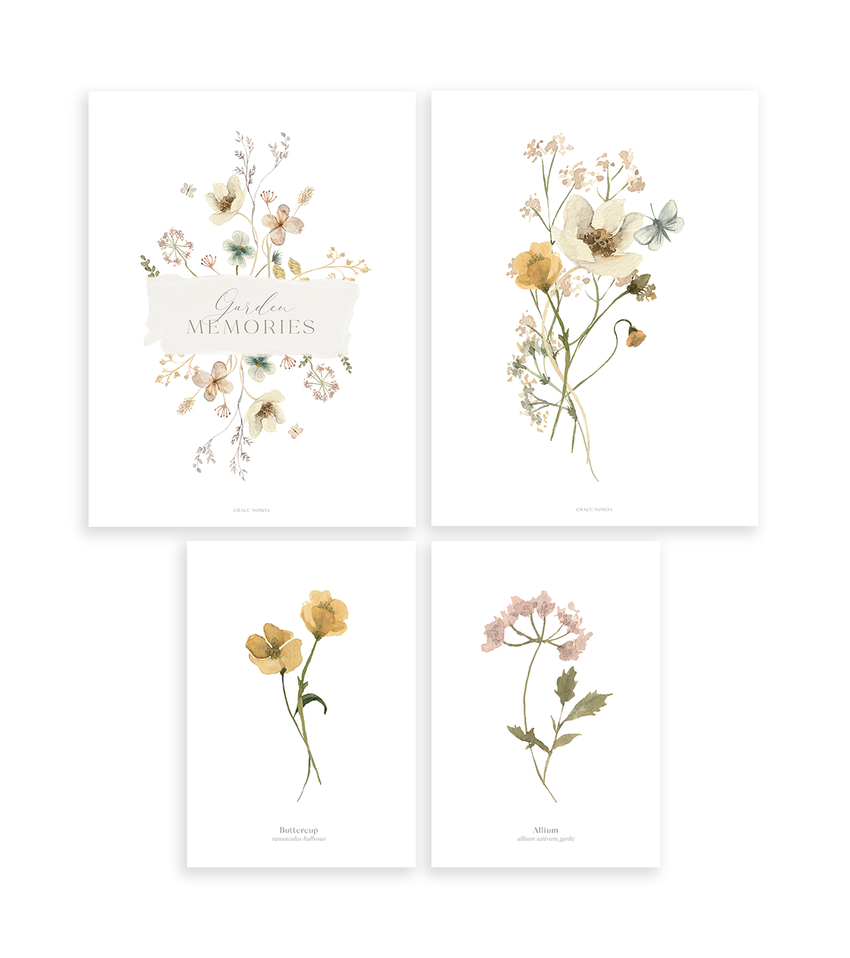 Mademoiselle - Set Of 4 Art Prints - Botanical Flowers