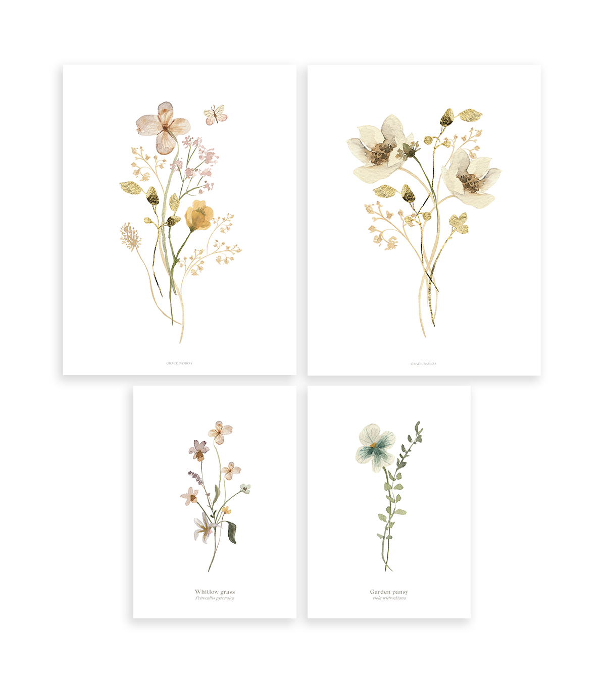 Mademoiselle - Set Of 4 Art Prints - Botanical Flowers