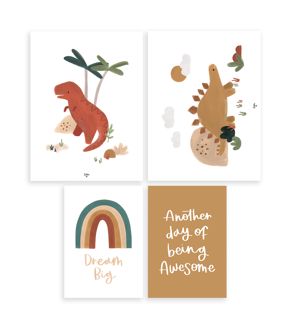 Sunny - Set Of 4 Art Prints / Dinosaurs & Co