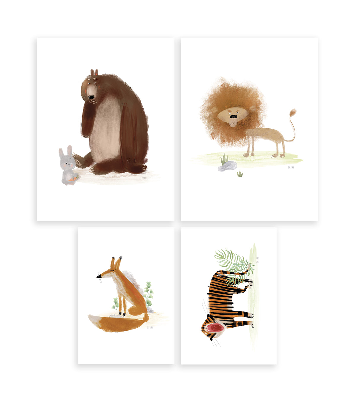 Animalia - Set Of 4 Art Prints - Bear, Lion, Fox, Tiger