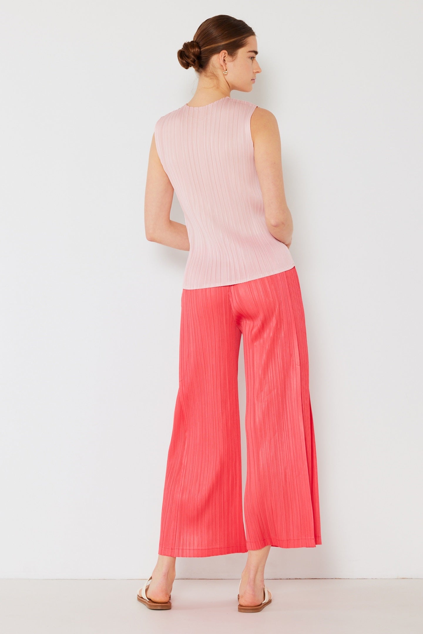 Pleated Wide-leg Cropped Pants W/side Pleat - P03wp_rubine Red