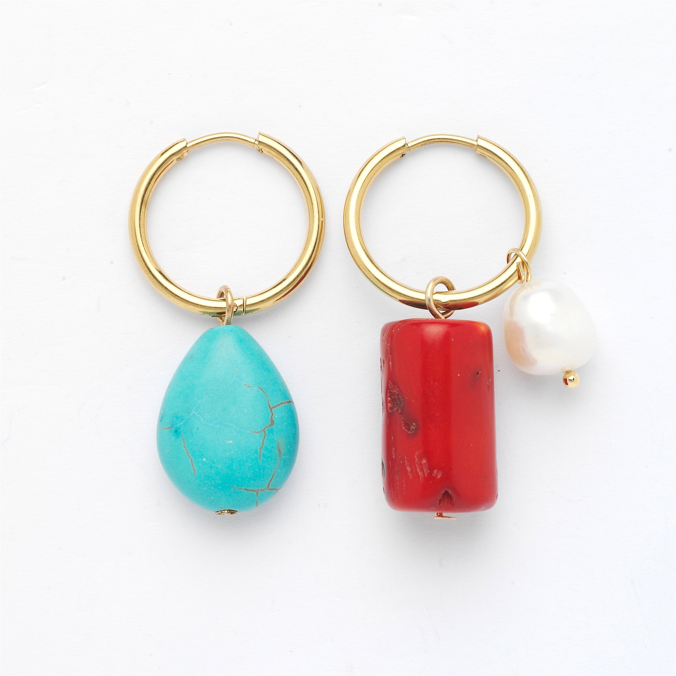 Mixed Gem & Pearl Hoop Earrings