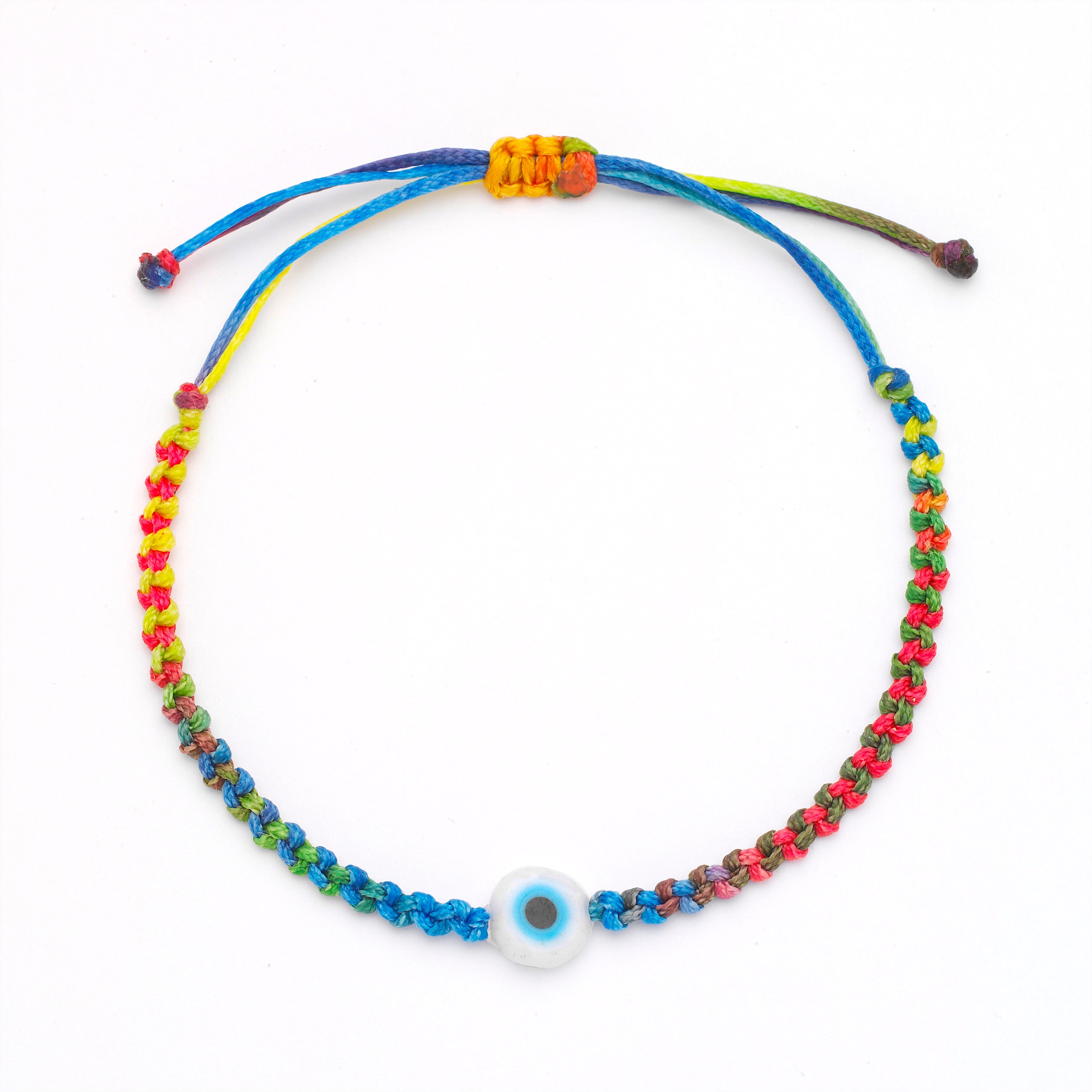 Kids Rainbow Braided Evil Eye Bracelet