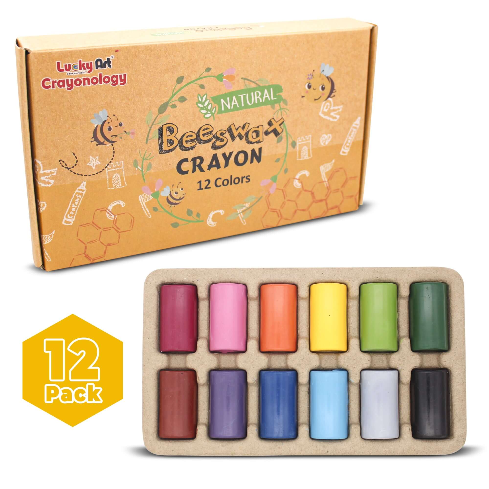 Natural Beeswax Crayons – 12 Colors, Non-toxic For Kids & Artists