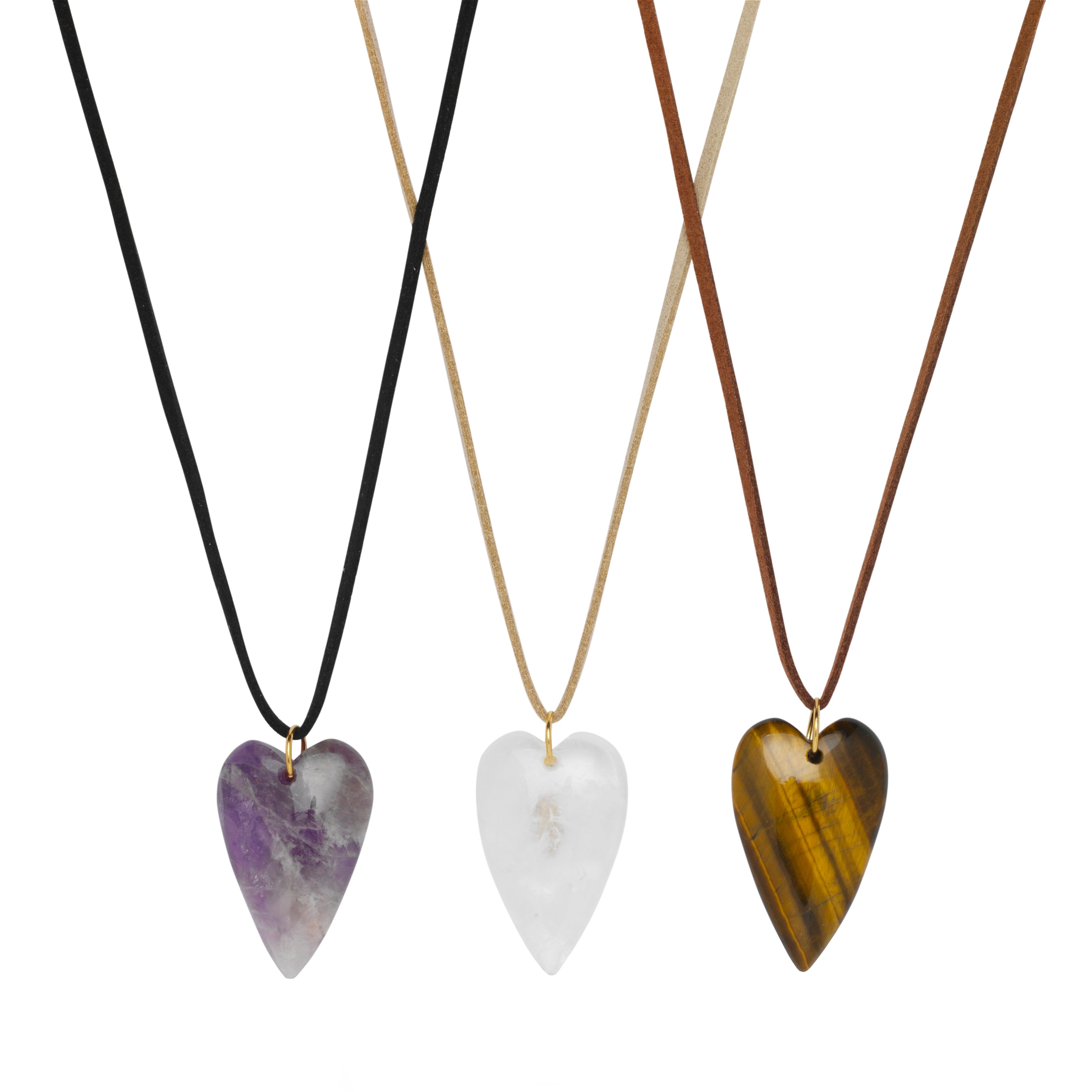 Gemstone Heart Leather Necklace