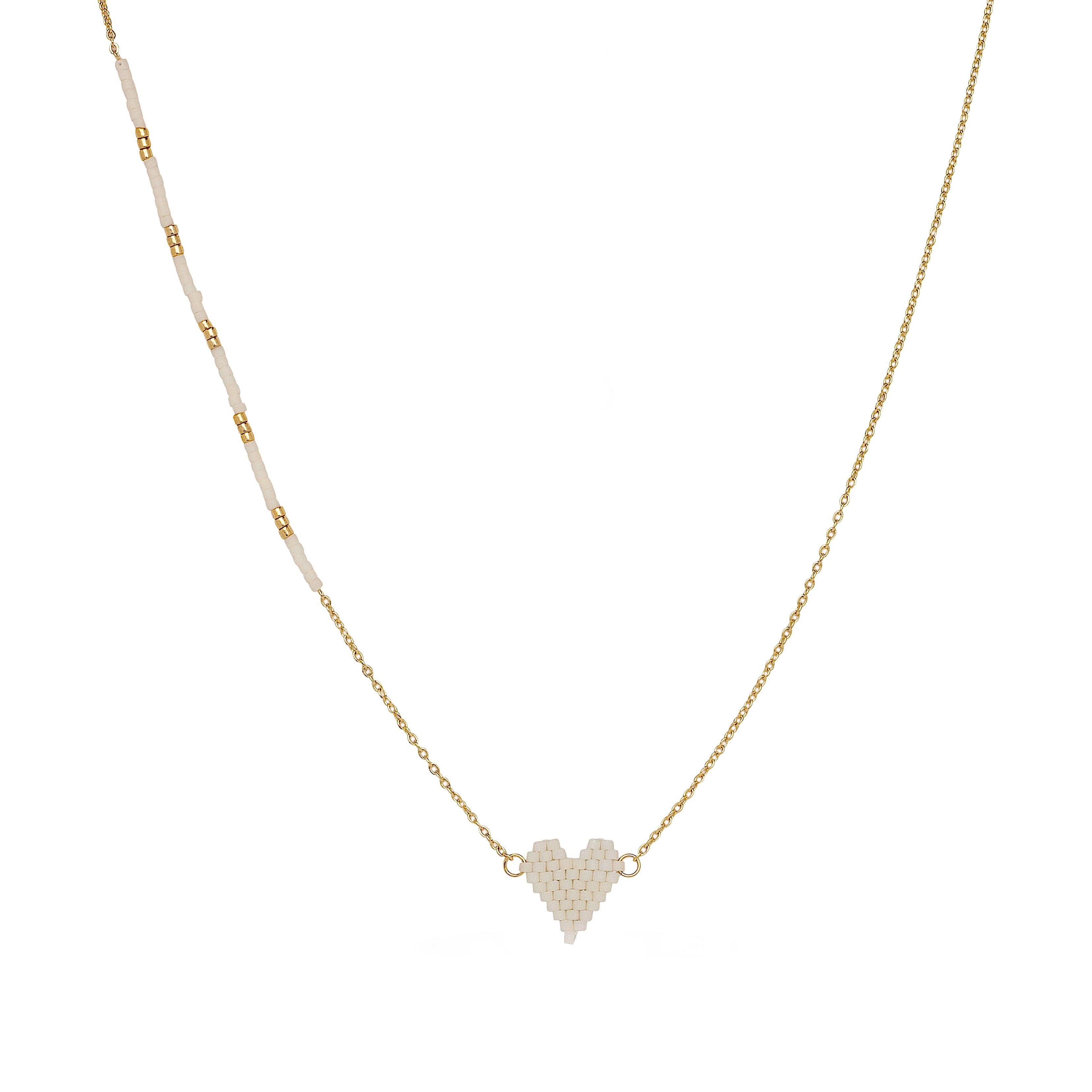 White Miyuki Heart Necklace