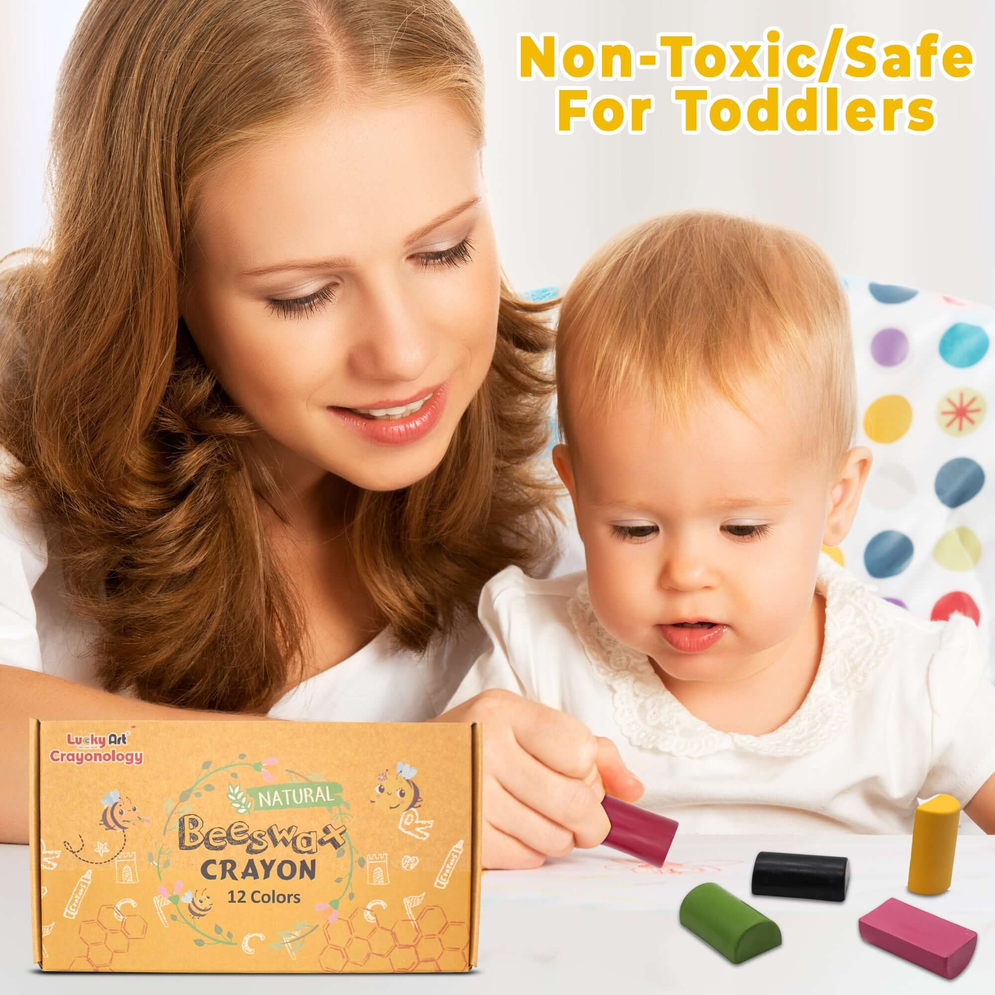 Natural Beeswax Crayons – 12 Colors, Non-toxic For Kids & Artists
