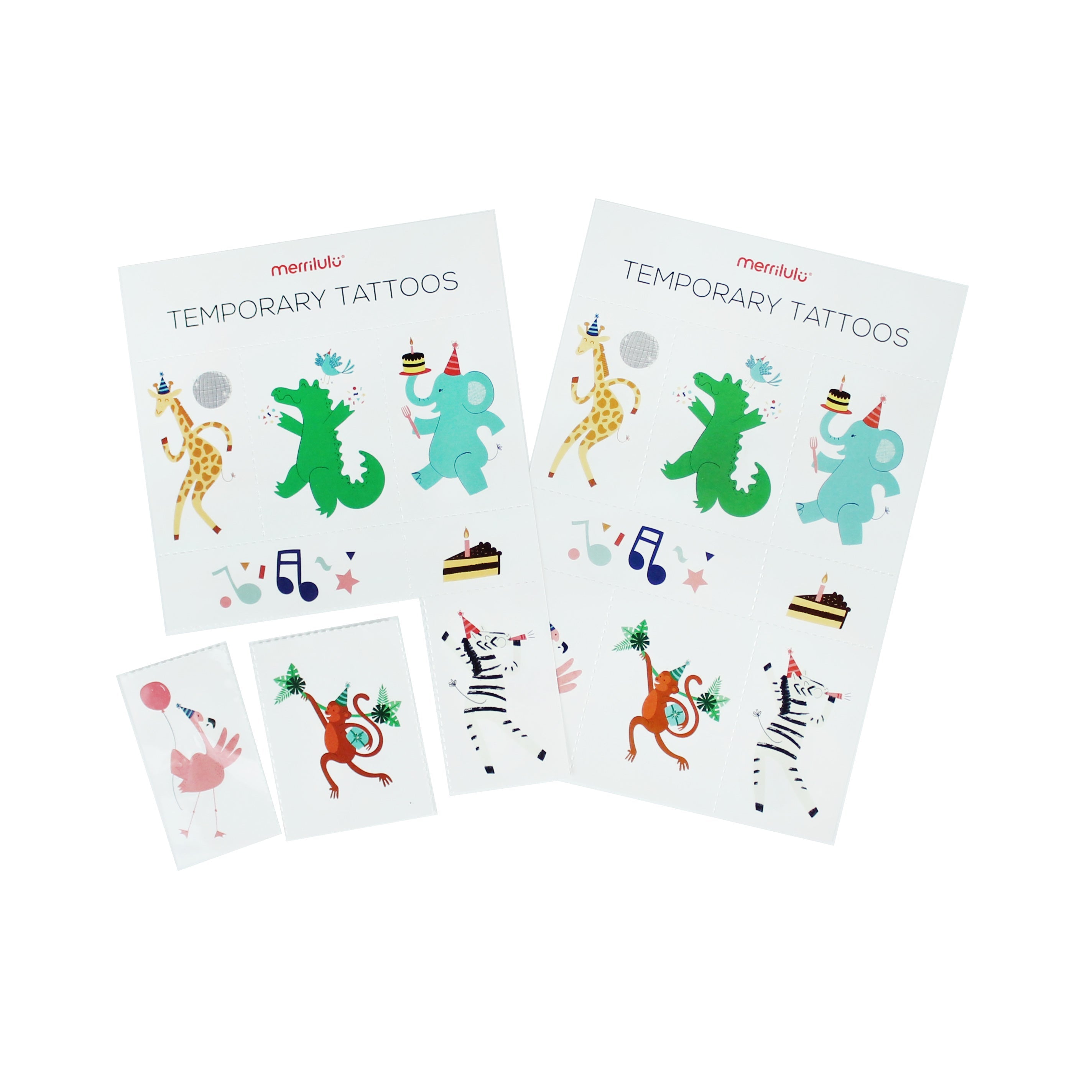 Party Animals Temporary Tattoos, 2 Sheets