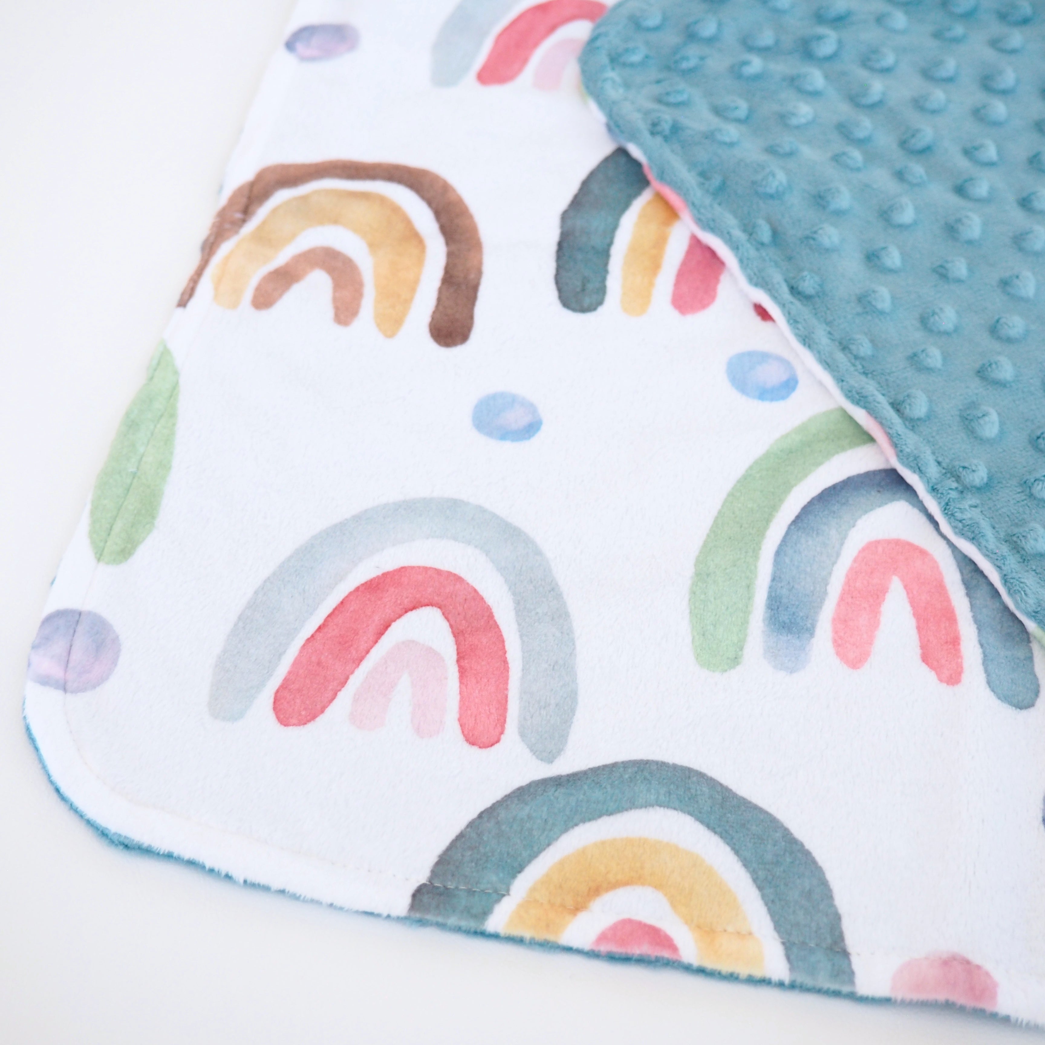 Mini Minky Blanket Blue Rainbow