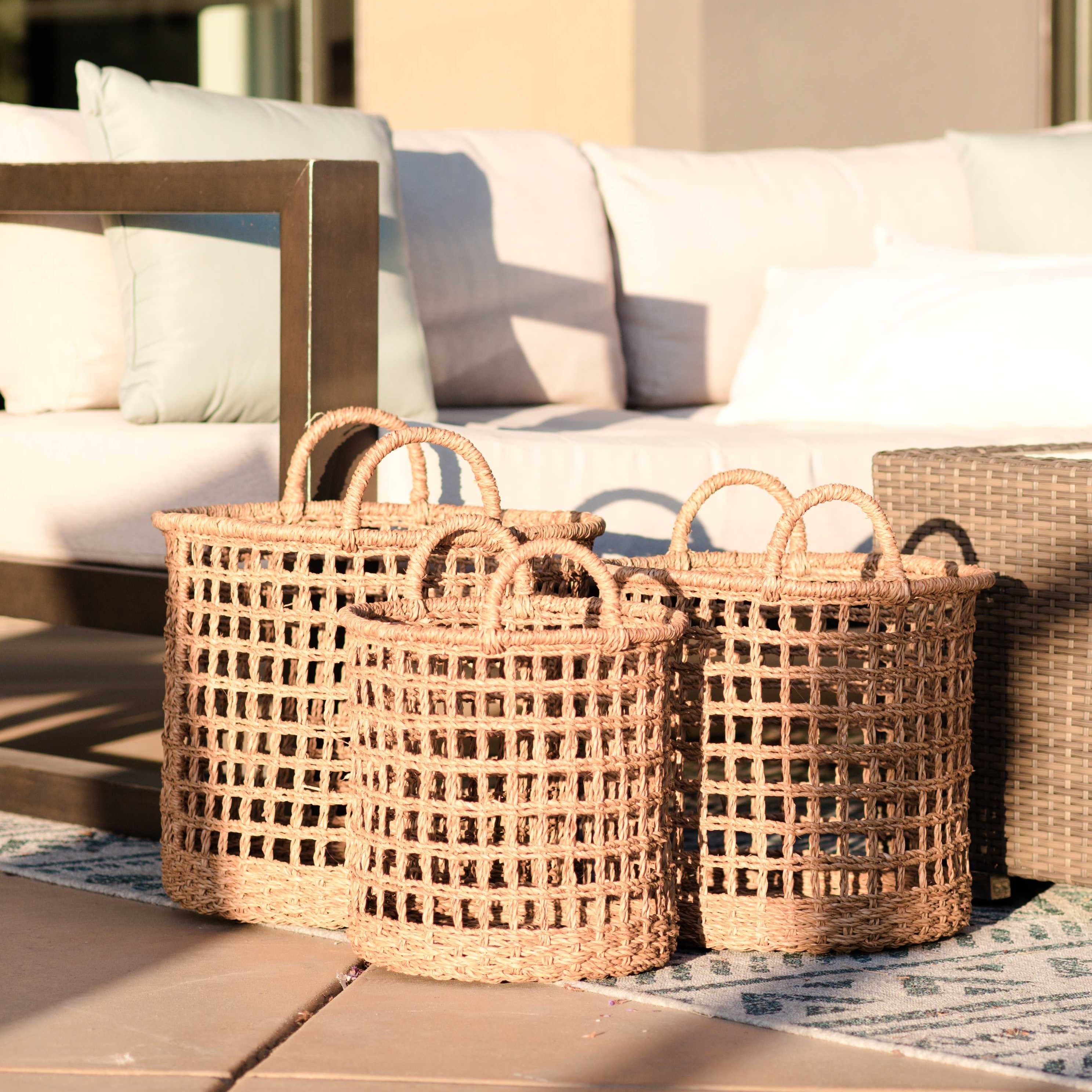Open Weave Baskets With Handle, Set Of 3 - Storage Baskets | Likhâ